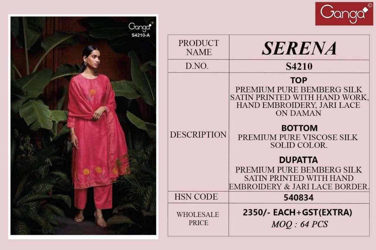 Serena-4210 By Ganga Fashion Beautiful Festive Suits Stylish Colorful Fancy Casual Wear & Ethnic Wear Premium Bemberg Silk Print Dresses At Wholesale Price