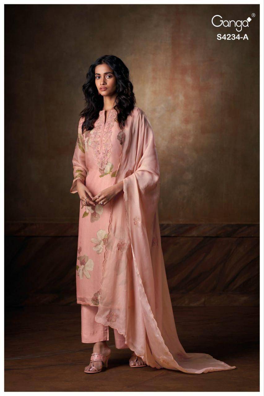 Janelle-4234 By Ganga Fashion 4234-A To 4234-B Series Beautiful Festive Suits Stylish Colorful Fancy Casual Wear & Ethnic Wear Premium Bemberg Silk Print Dresses At Wholesale Price