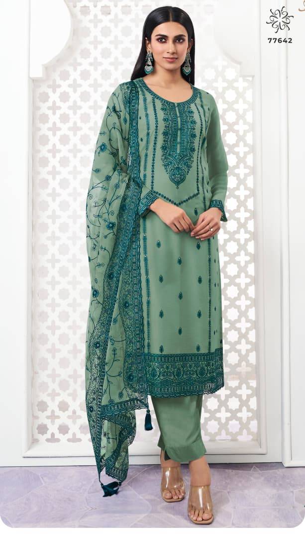 Saahi By Kuleesh 77641 To 77644 Series Designer Festive Suits Collection Beautiful Stylish Fancy Colorful Party Wear & Occasional Wear Premium Organza Chiffon Dresses At Wholesale Price