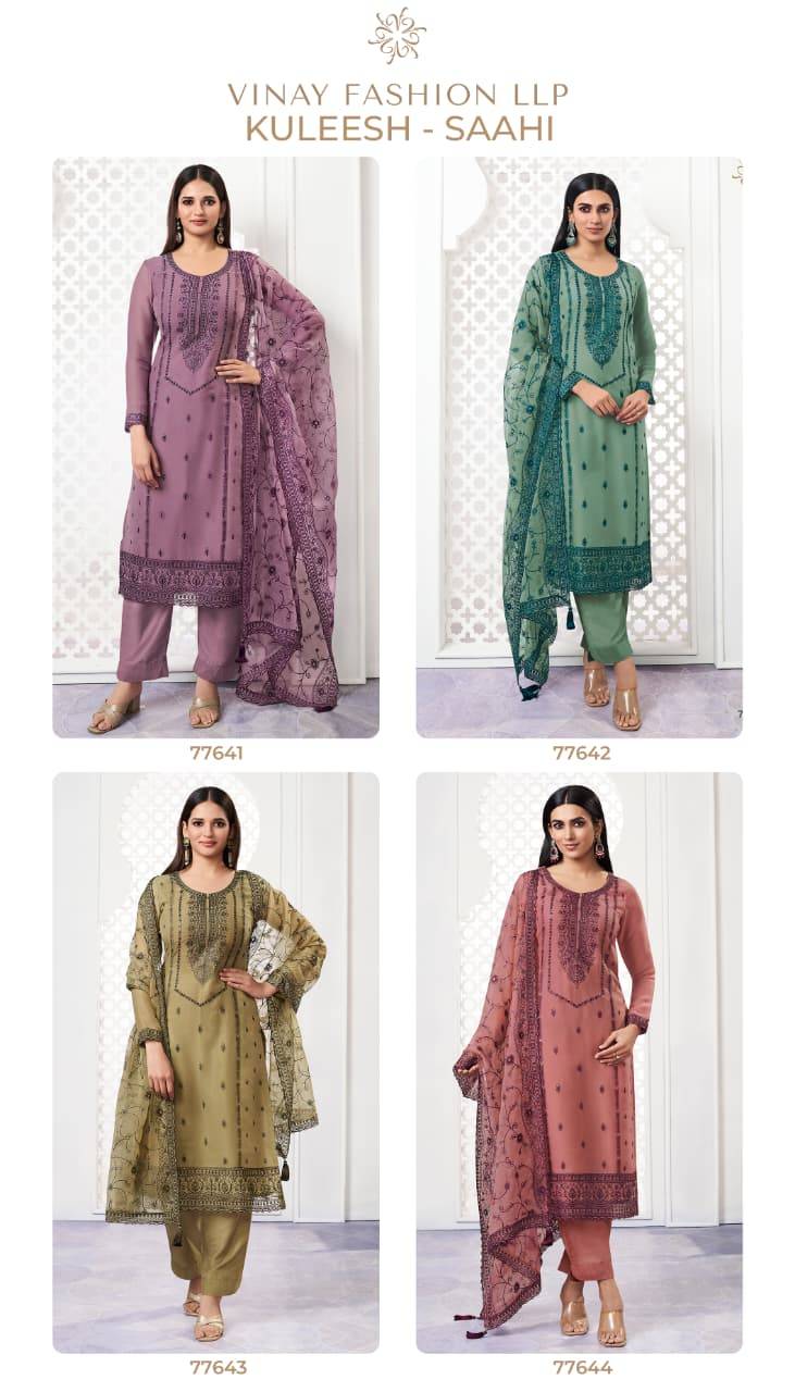 Saahi By Kuleesh 77641 To 77644 Series Designer Festive Suits Collection Beautiful Stylish Fancy Colorful Party Wear & Occasional Wear Premium Organza Chiffon Dresses At Wholesale Price