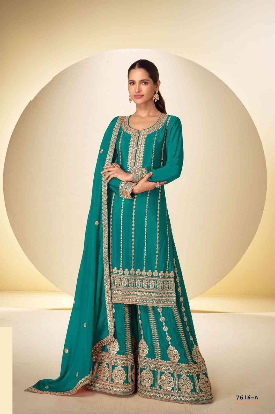 Rinaaya By Gulkayra Designer 7616-A To 7616-C Series Beautiful Sharara Suits Colorful Stylish Fancy Casual Wear & Ethnic Wear Chinnon Dresses At Wholesale Price