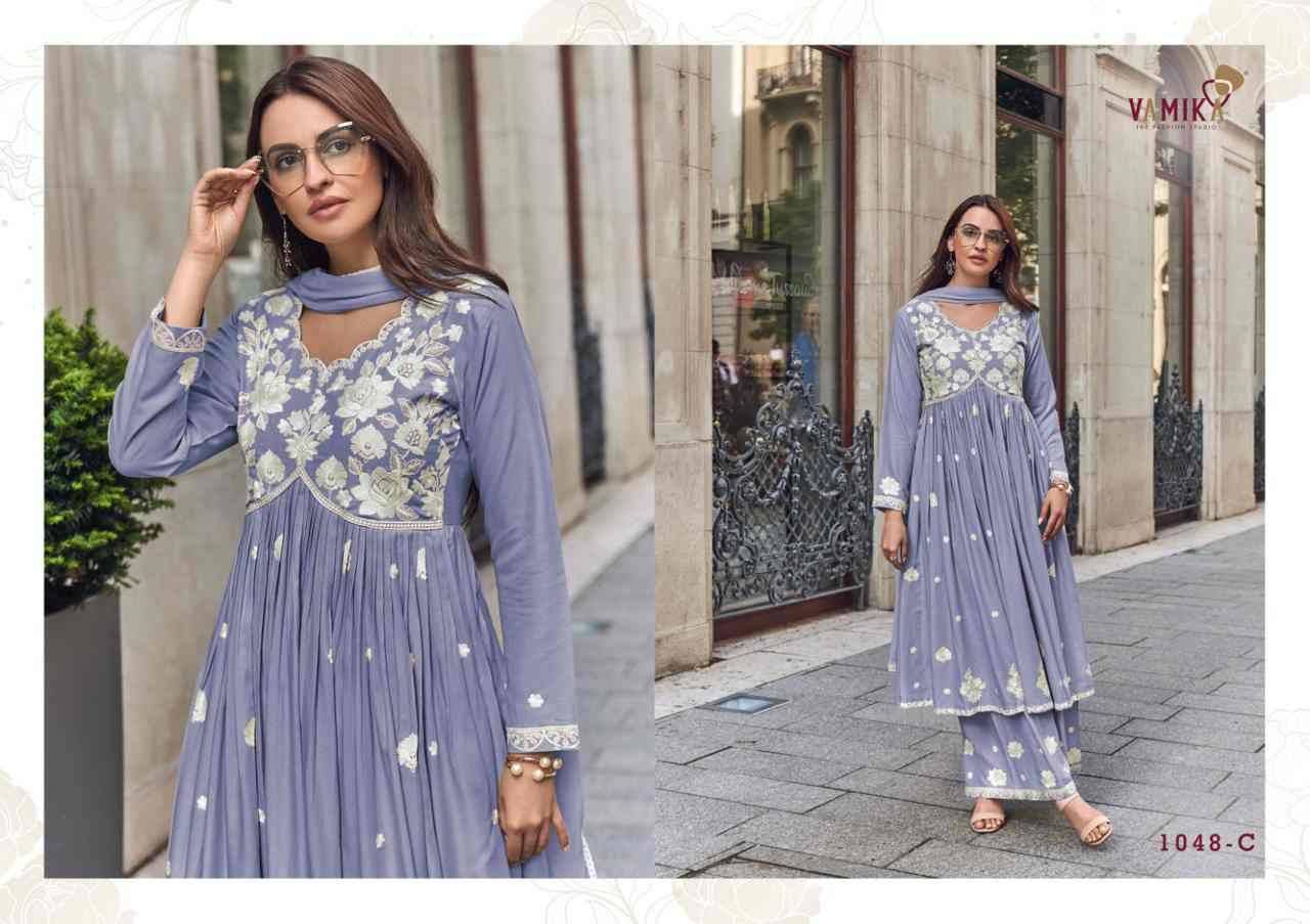 Lakhnavi Vol-8 Silver By Vamika 1048-A To 1048-D Series Beautiful Stylish Sharara Suits Fancy Colorful Casual Wear & Ethnic Wear & Ready To Wear Pure Rayon Printed Dresses At Wholesale Price