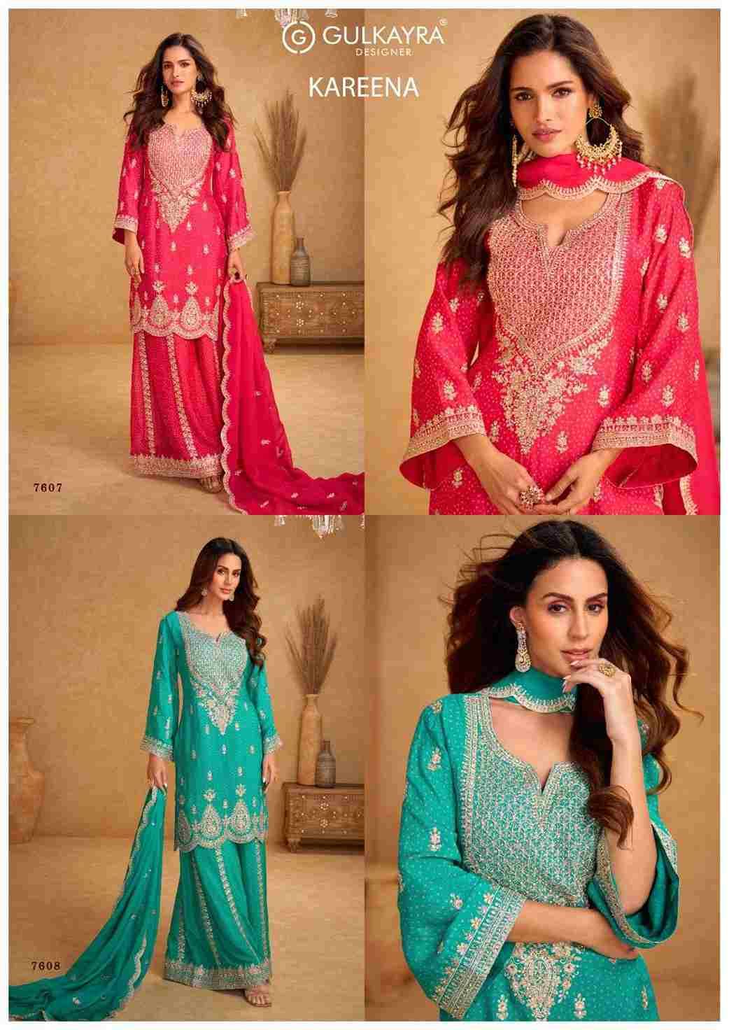 Kareena By Gulkayra Designer 7607 To 7608 Series Beautiful Sharara Suits Colorful Stylish Fancy Casual Wear & Ethnic Wear Chinnon Dresses At Wholesale Price