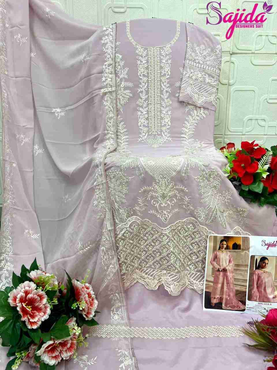 Roheenaz By Sajida Designer Suit 1114-A To 1114-D Series Beautiful Pakistani Suits Colorful Stylish Fancy Casual Wear & Ethnic Wear Faux Georgette Embroidered Dresses At Wholesale Price