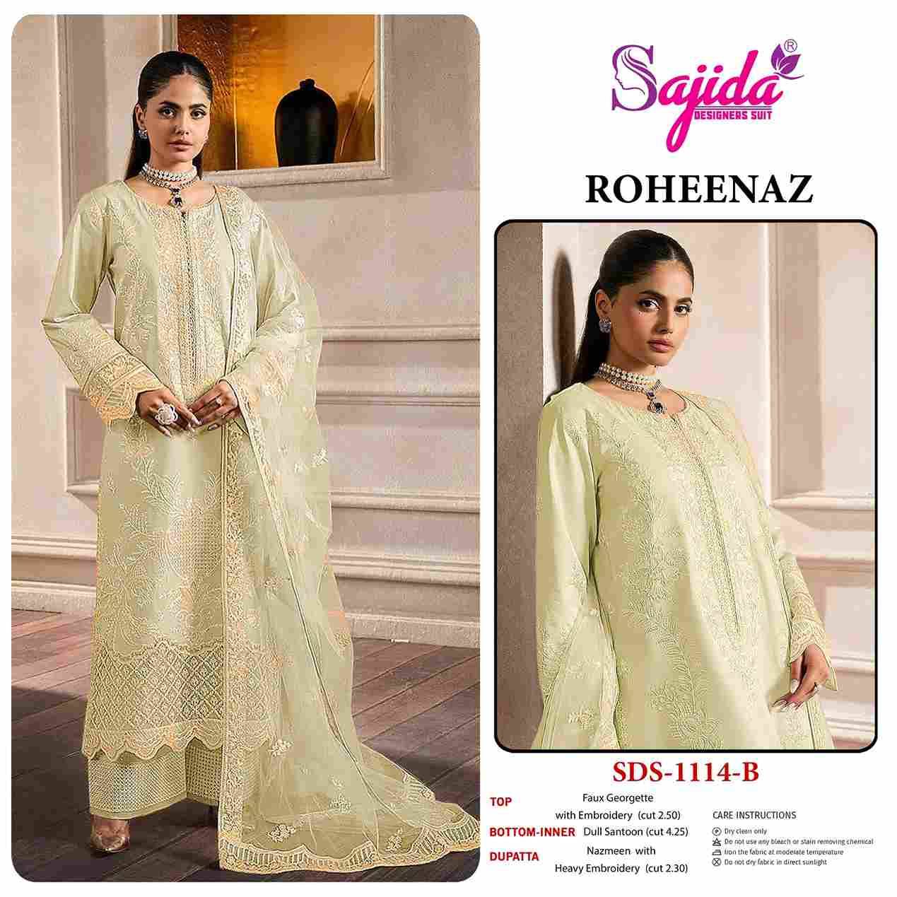 Roheenaz By Sajida Designer Suit 1114-A To 1114-D Series Beautiful Pakistani Suits Colorful Stylish Fancy Casual Wear & Ethnic Wear Faux Georgette Embroidered Dresses At Wholesale Price