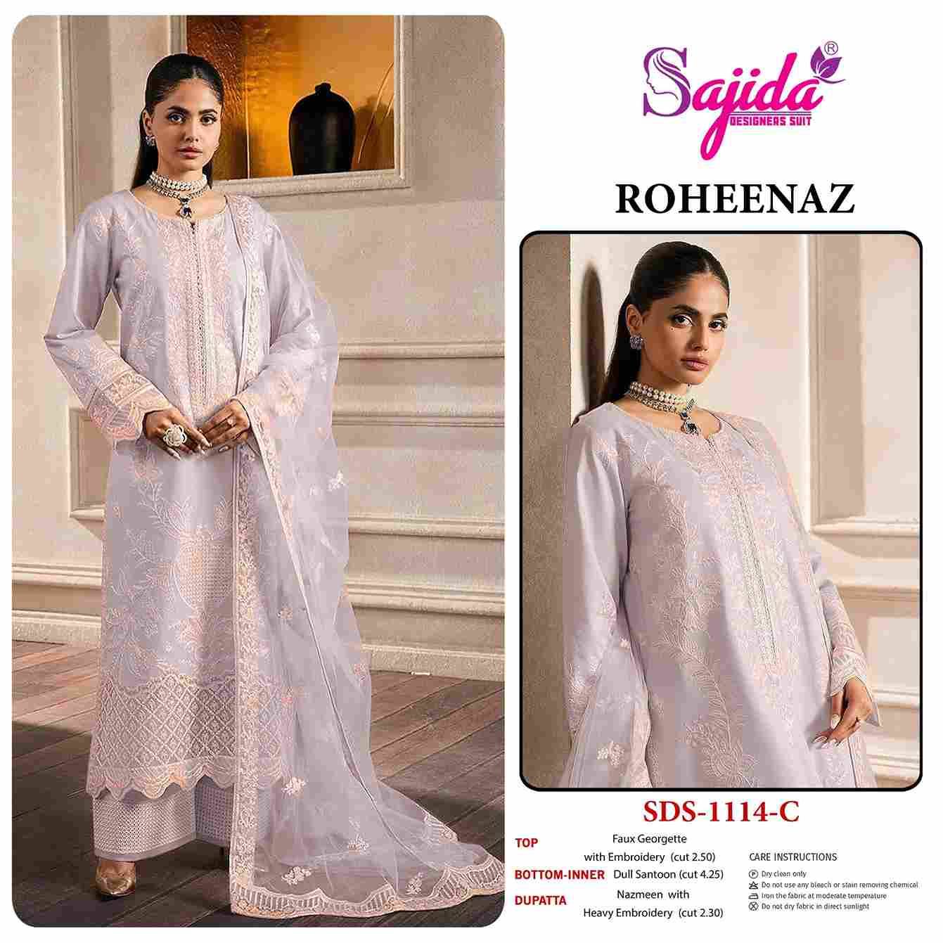 Roheenaz By Sajida Designer Suit 1114-A To 1114-D Series Beautiful Pakistani Suits Colorful Stylish Fancy Casual Wear & Ethnic Wear Faux Georgette Embroidered Dresses At Wholesale Price