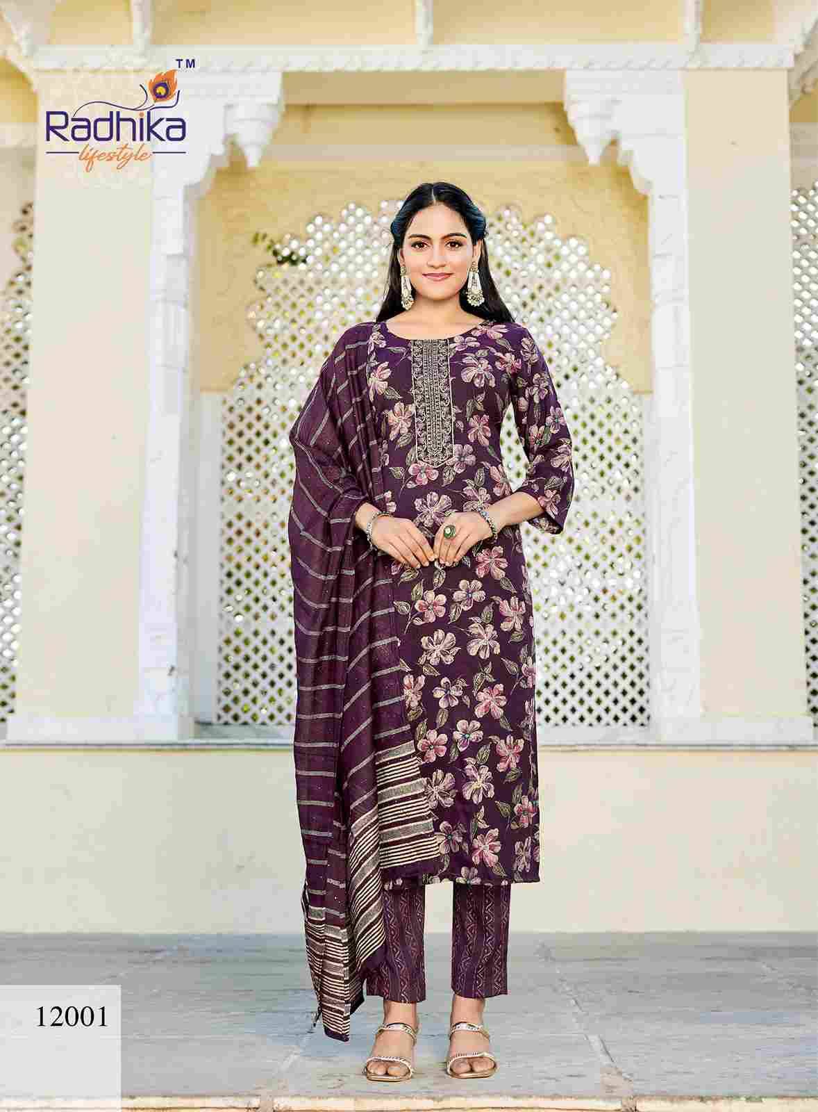 Seerat Vol-12 By Radhika Lifestyle 12001 To 12008 Series Designer Stylish Fancy Colorful Beautiful Party Wear & Ethnic Wear Collection Rayon Foil Print Dresses At Wholesale Price