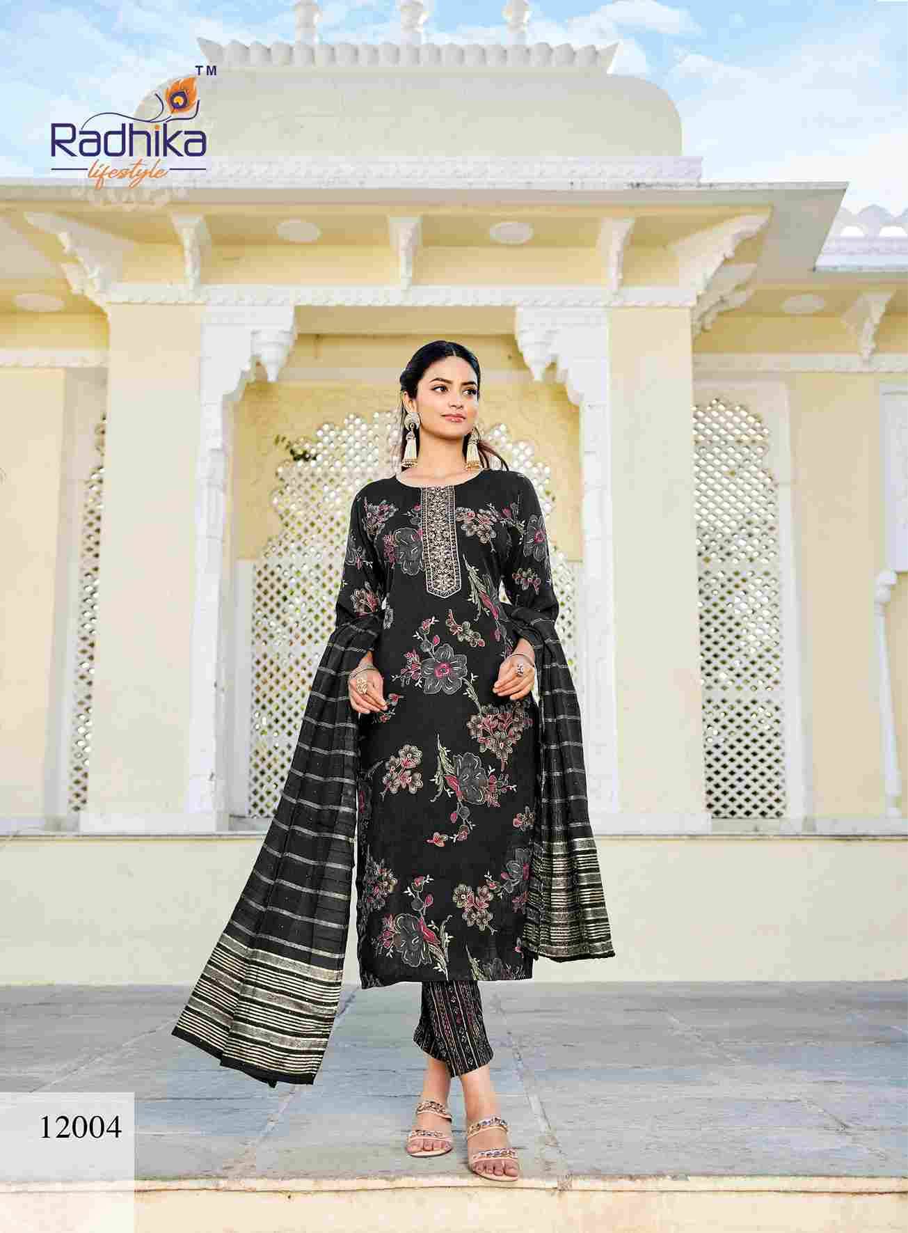 Seerat Vol-12 By Radhika Lifestyle 12001 To 12008 Series Designer Stylish Fancy Colorful Beautiful Party Wear & Ethnic Wear Collection Rayon Foil Print Dresses At Wholesale Price