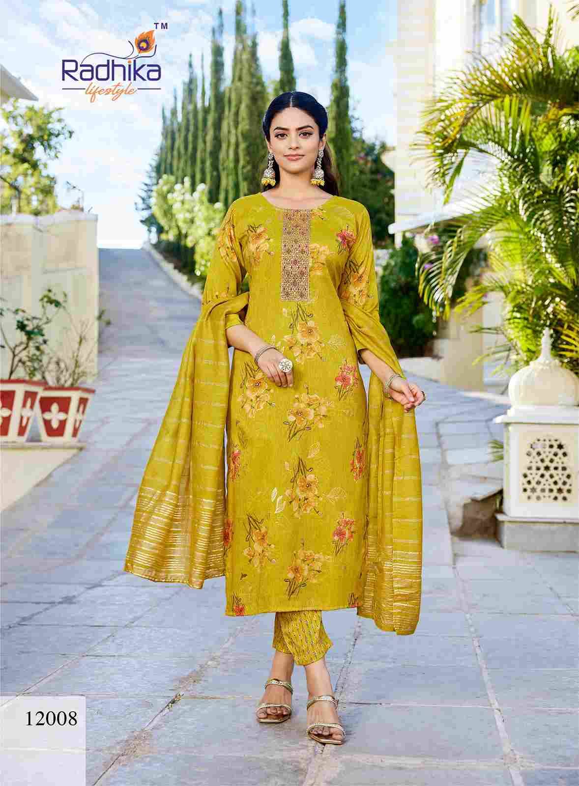 Seerat Vol-12 By Radhika Lifestyle 12001 To 12008 Series Designer Stylish Fancy Colorful Beautiful Party Wear & Ethnic Wear Collection Rayon Foil Print Dresses At Wholesale Price