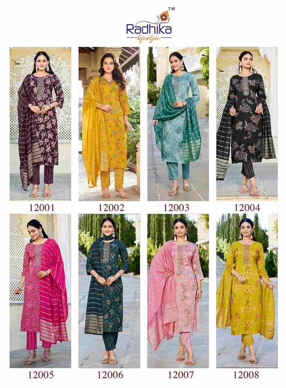 Seerat Vol-12 By Radhika Lifestyle 12001 To 12008 Series Designer Stylish Fancy Colorful Beautiful Party Wear & Ethnic Wear Collection Rayon Foil Print Dresses At Wholesale Price