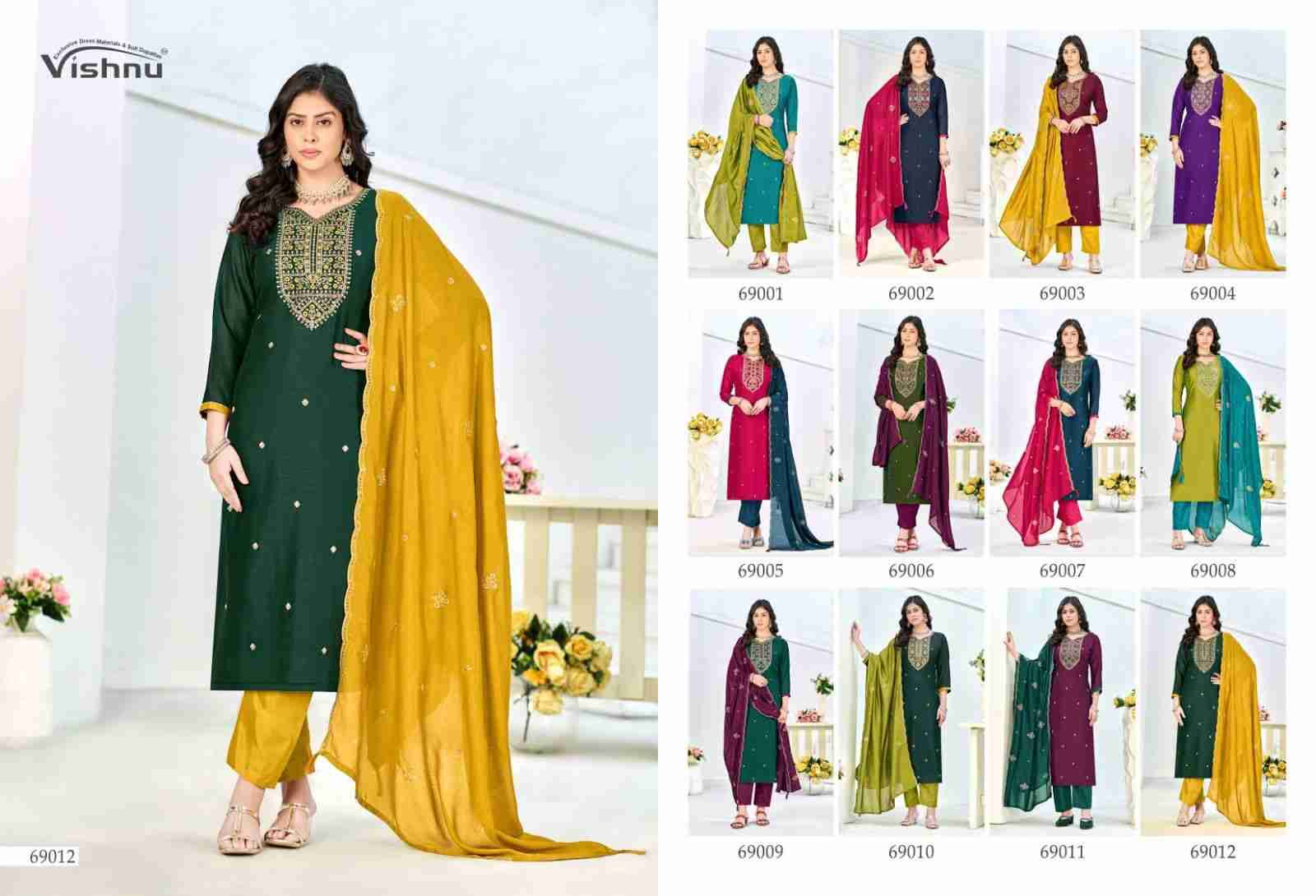 Turkish By Vishnu 69001 To 69012 Series Beautiful Stylish Festive Suits Fancy Colorful Casual Wear & Ethnic Wear & Ready To Wear Vichitra Silk Dresses At Wholesale Price
