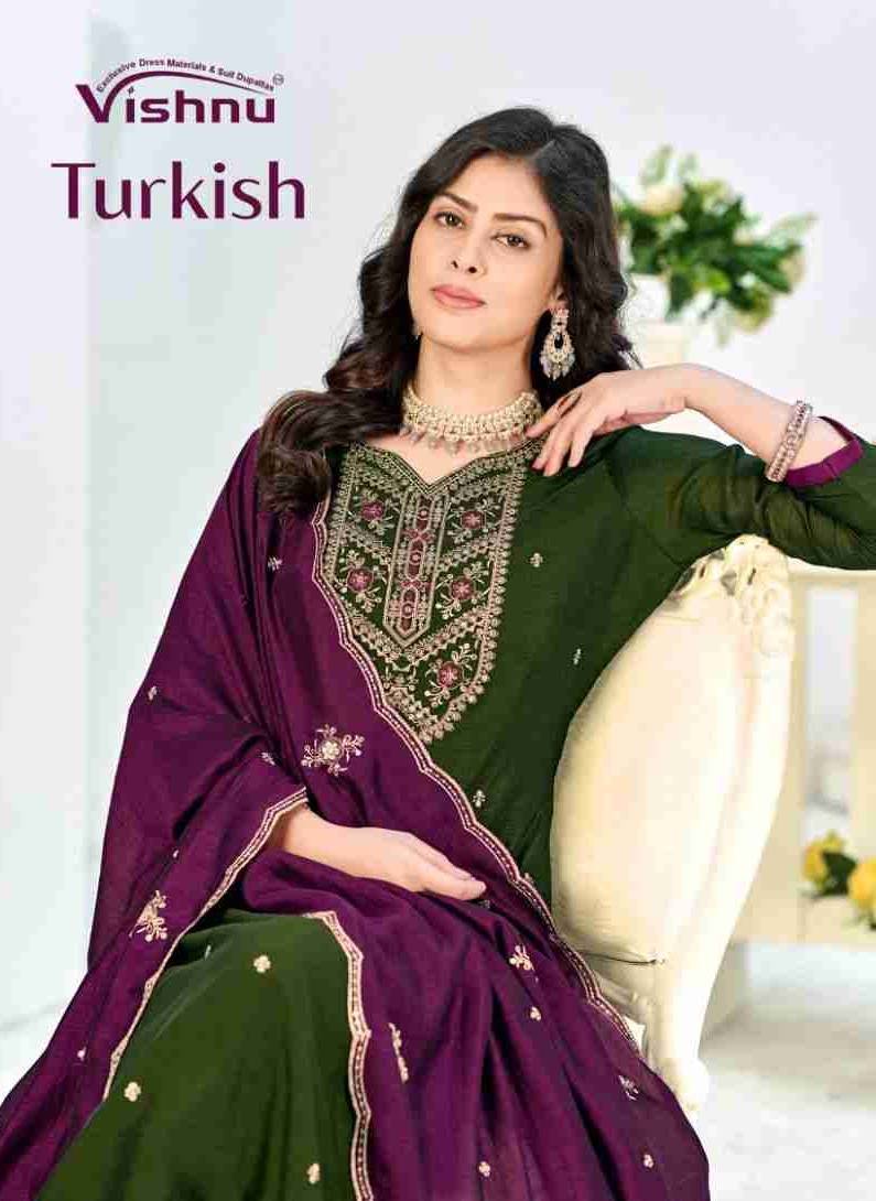 Turkish By Vishnu 69001 To 69012 Series Beautiful Stylish Festive Suits Fancy Colorful Casual Wear & Ethnic Wear & Ready To Wear Vichitra Silk Dresses At Wholesale Price