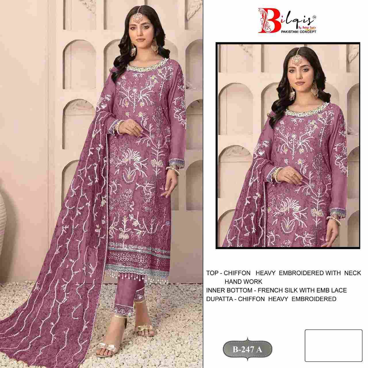 Bilqis 247 Colours By Bilqis 247-A To 247-D Series Beautiful Pakistani Suits Stylish Fancy Colorful Party Wear & Occasional Wear Chiffon Embroidery Dresses At Wholesale Price
