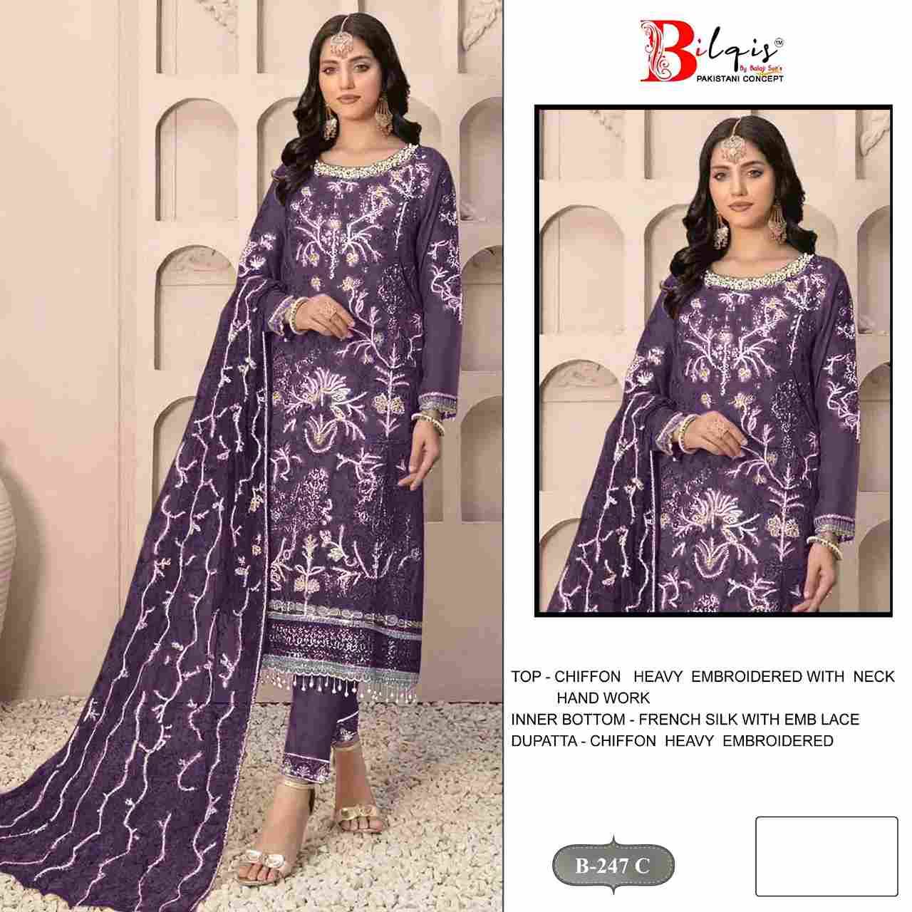 Bilqis 247 Colours By Bilqis 247-A To 247-D Series Beautiful Pakistani Suits Stylish Fancy Colorful Party Wear & Occasional Wear Chiffon Embroidery Dresses At Wholesale Price