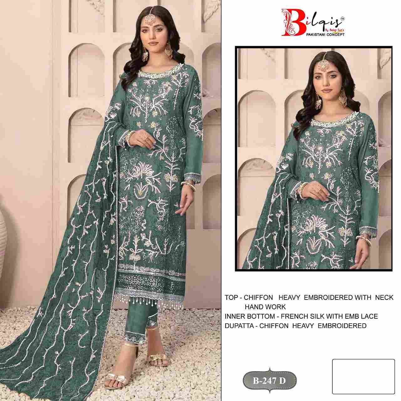 Bilqis 247 Colours By Bilqis 247-A To 247-D Series Beautiful Pakistani Suits Stylish Fancy Colorful Party Wear & Occasional Wear Chiffon Embroidery Dresses At Wholesale Price