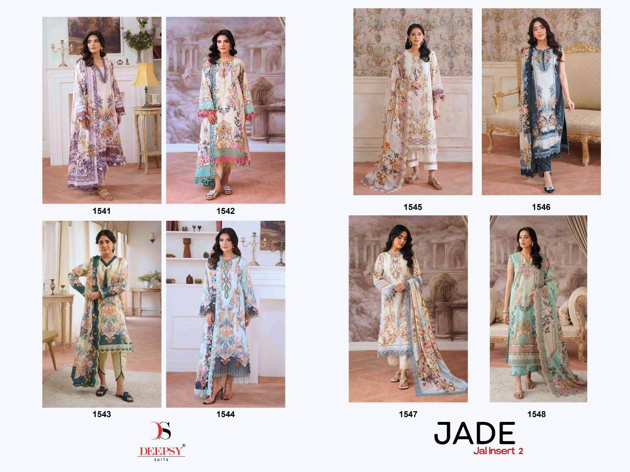 Jade Jal Insert Vol-2 By Deepsy Suits 1541 To 1548 Series Pakistani Stylish Beautiful Colourful Printed & Embroidered Party Wear & Occasional Wear Pure Cotton Dresses At Wholesale Price