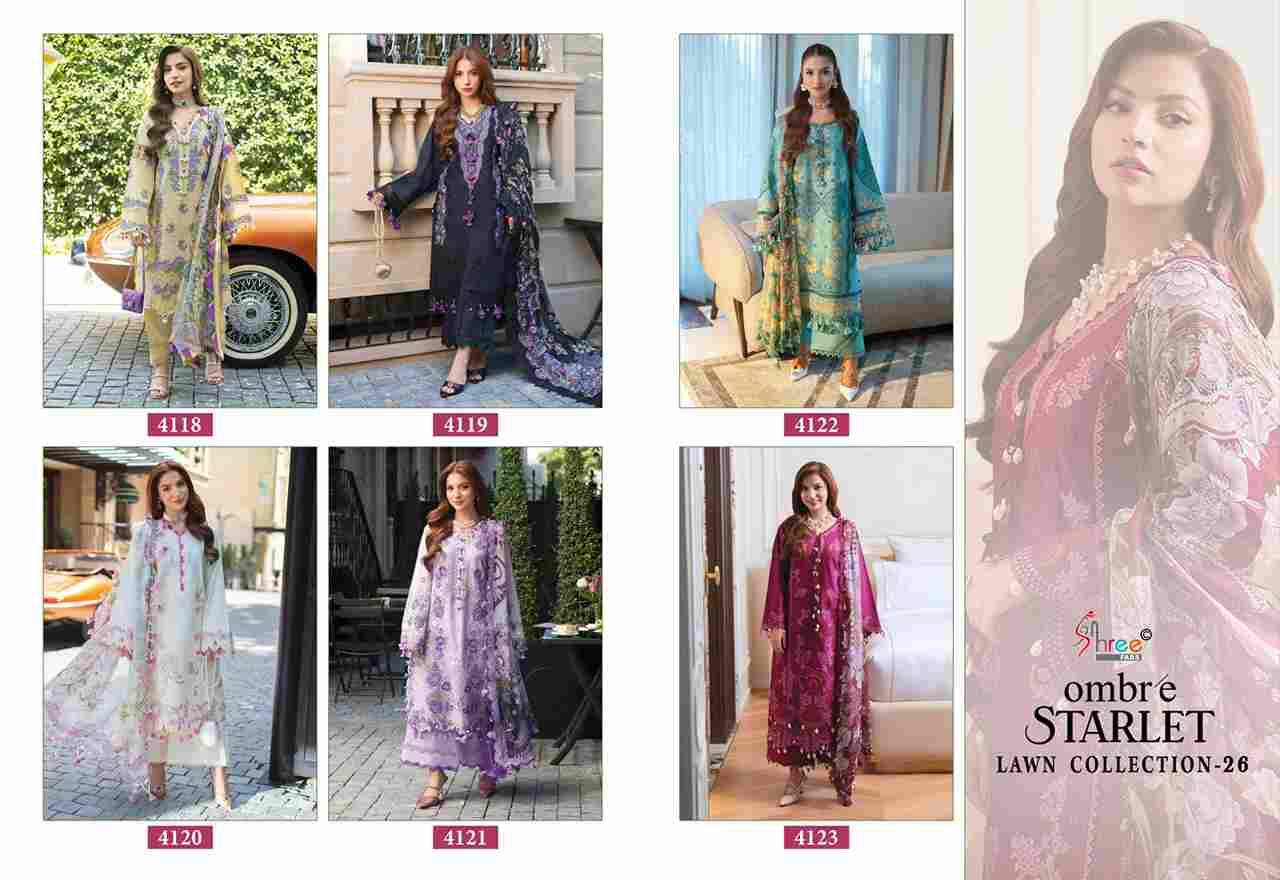 Ombre Starlet Lawn Collection-26 By Shree Fabs 4118 To 4123 Series Beautiful Stylish Pakistani Suits Fancy Colorful Casual Wear & Ethnic Wear & Ready To Wear Pure Cotton Embroidery Dresses At Wholesale Price