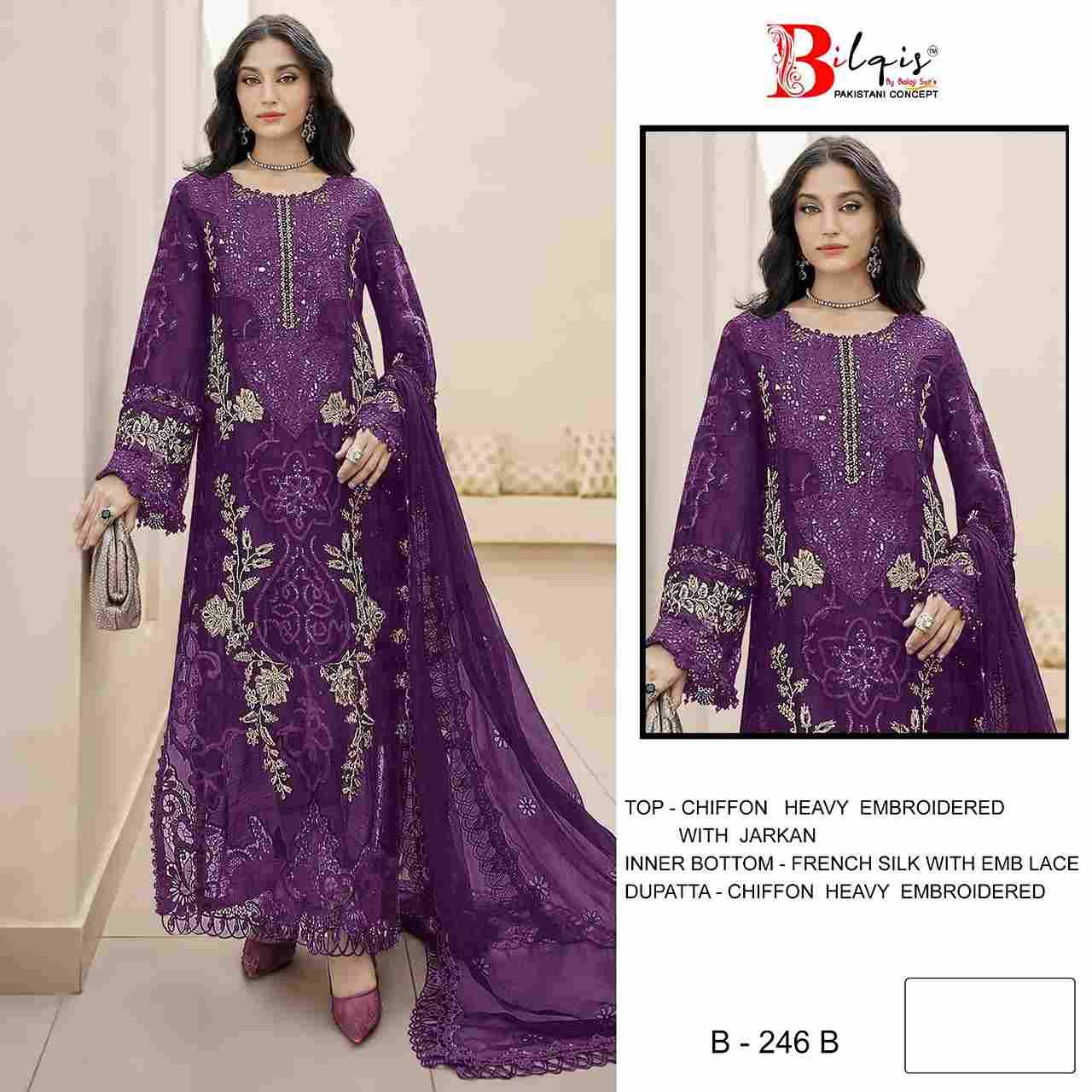 Bilqis 246 Colours By Bilqis 246-A To 246-D Series Beautiful Pakistani Suits Stylish Fancy Colorful Party Wear & Occasional Wear Heavy Chiffon Embroidery Dresses At Wholesale Price