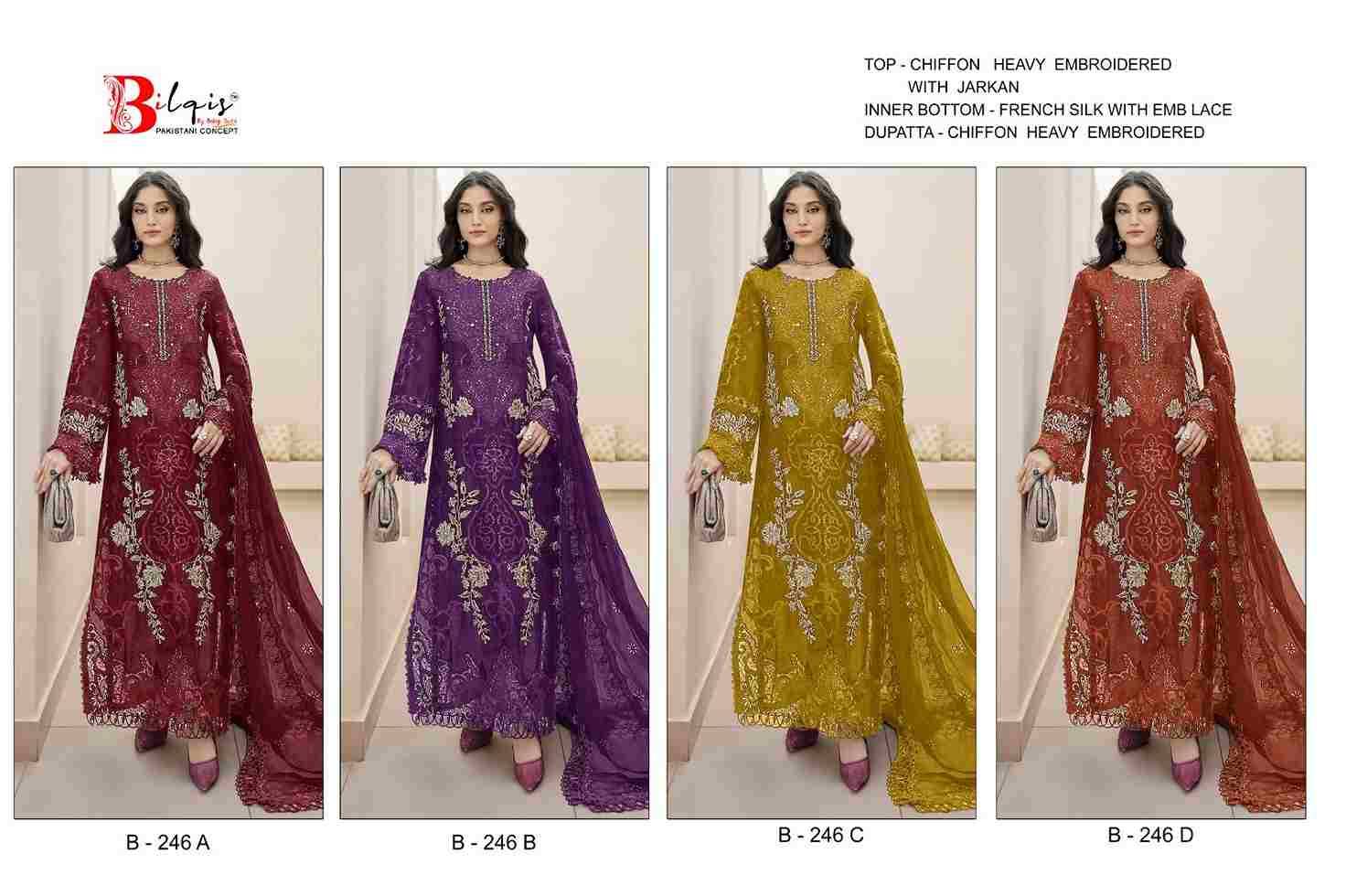 Bilqis 246 Colours By Bilqis 246-A To 246-D Series Beautiful Pakistani Suits Stylish Fancy Colorful Party Wear & Occasional Wear Heavy Chiffon Embroidery Dresses At Wholesale Price