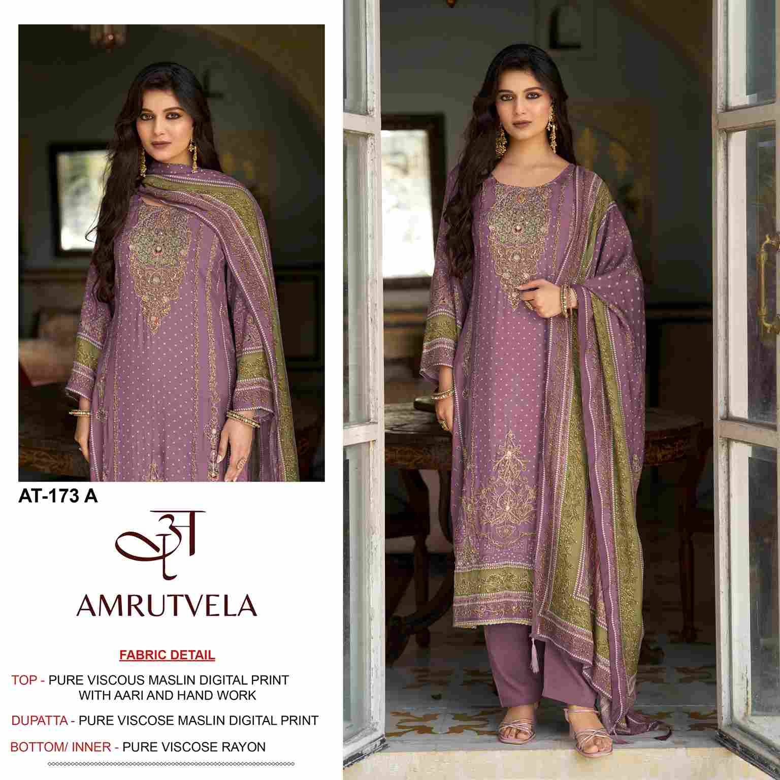 Amrutvela Hit Design AT-173 Colours By Amrutvela AT-173-A To AT-173-D Series Designer Pakistani Suits Collection Beautiful Stylish Fancy Colorful Party Wear & Occasional Wear Pure Viscose Muslin Dresses At Wholesale Price