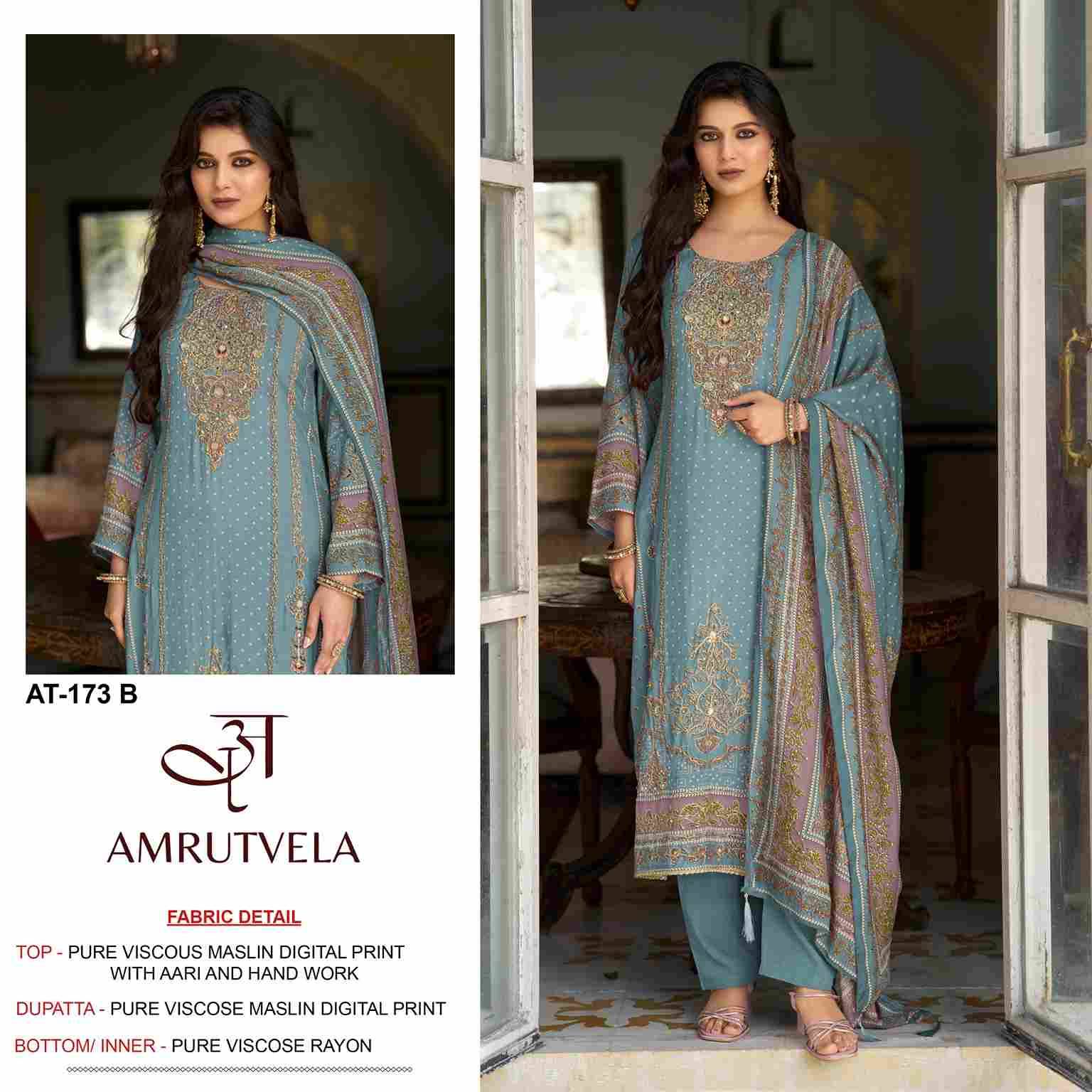 Amrutvela Hit Design AT-173 Colours By Amrutvela AT-173-A To AT-173-D Series Designer Pakistani Suits Collection Beautiful Stylish Fancy Colorful Party Wear & Occasional Wear Pure Viscose Muslin Dresses At Wholesale Price