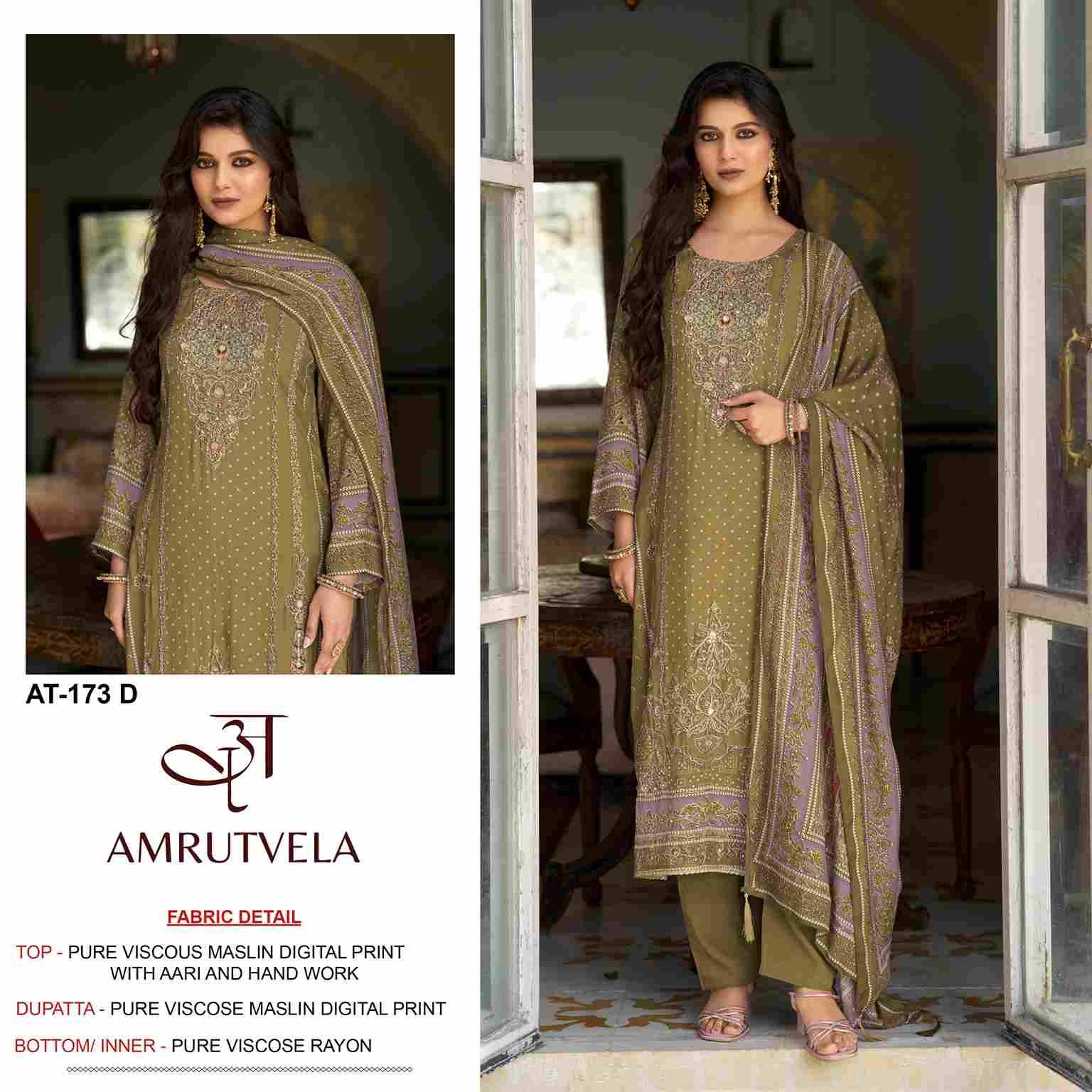 Amrutvela Hit Design AT-173 Colours By Amrutvela AT-173-A To AT-173-D Series Designer Pakistani Suits Collection Beautiful Stylish Fancy Colorful Party Wear & Occasional Wear Pure Viscose Muslin Dresses At Wholesale Price