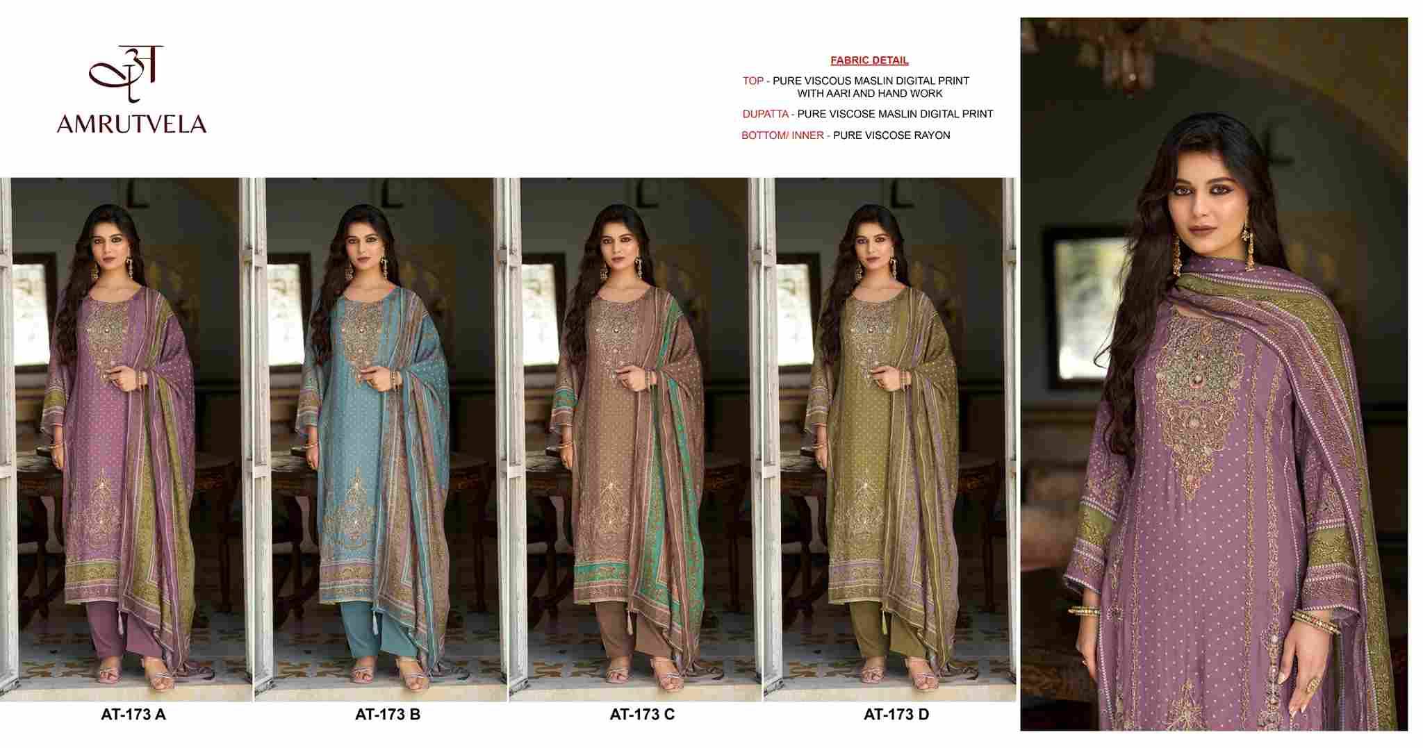 Amrutvela Hit Design AT-173 Colours By Amrutvela AT-173-A To AT-173-D Series Designer Pakistani Suits Collection Beautiful Stylish Fancy Colorful Party Wear & Occasional Wear Pure Viscose Muslin Dresses At Wholesale Price
