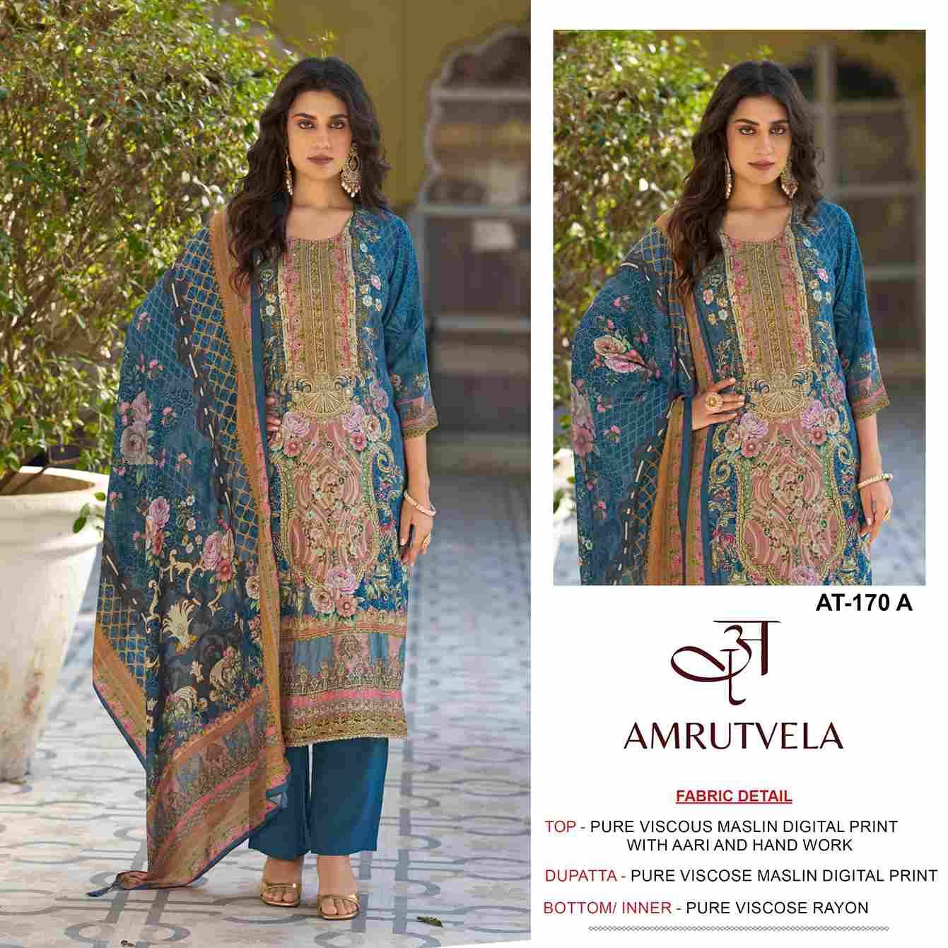 Amrutvela Hit Design AT-170 Colours By Amrutvela AT-170-A To AT-170-D Series Designer Pakistani Suits Collection Beautiful Stylish Fancy Colorful Party Wear & Occasional Wear Pure Viscose Muslin Dresses At Wholesale Price