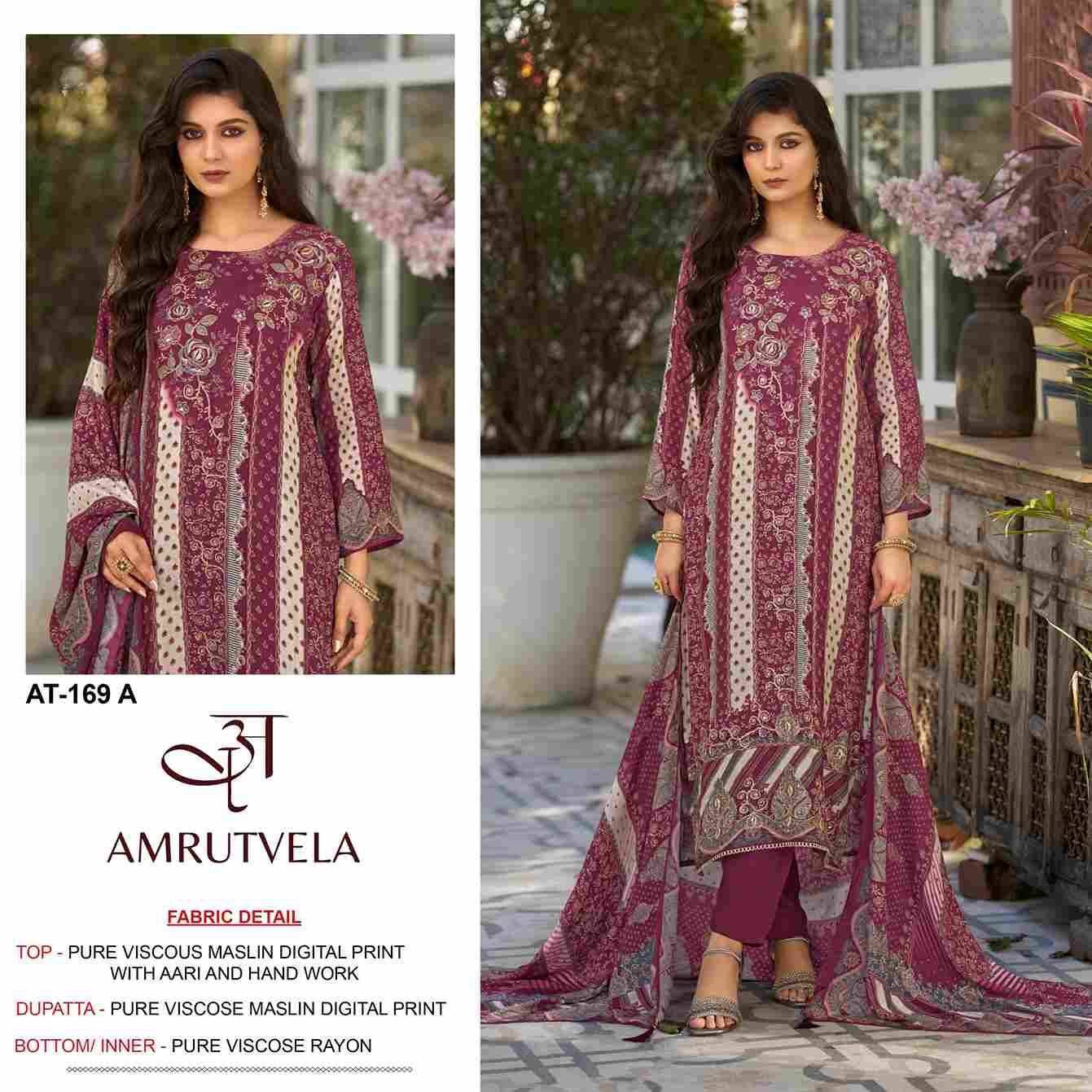 Amrutvela Hit Design AT-169 Colours By Amrutvela AT-169-A To AT-169-D Series Designer Pakistani Suits Collection Beautiful Stylish Fancy Colorful Party Wear & Occasional Wear Pure Viscose Muslin Dresses At Wholesale Price