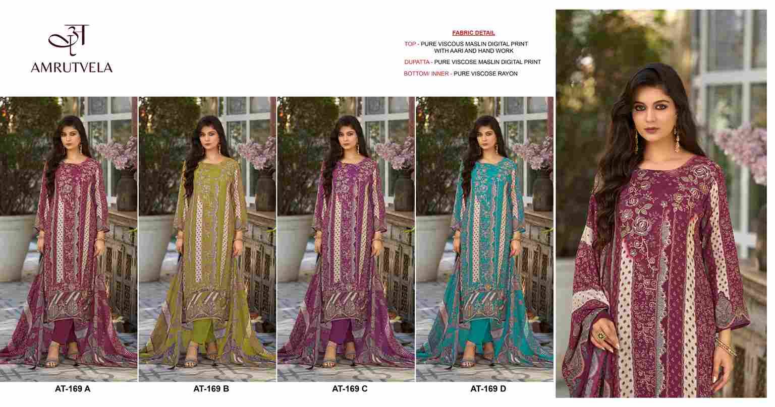 Amrutvela Hit Design AT-169 Colours By Amrutvela AT-169-A To AT-169-D Series Designer Pakistani Suits Collection Beautiful Stylish Fancy Colorful Party Wear & Occasional Wear Pure Viscose Muslin Dresses At Wholesale Price