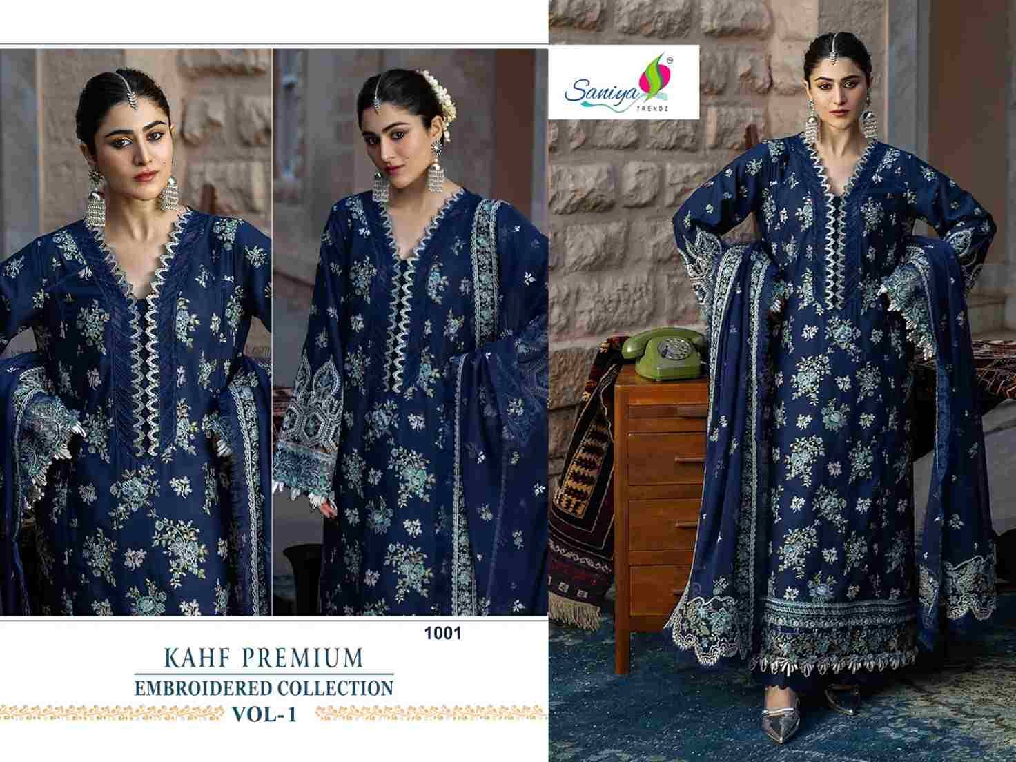 Kahf Premium Embroidered Collection Vol-1 By Saniya Trendz 1001 To 1003 Beautiful Pakistani Suits Colorful Stylish Fancy Casual Wear & Ethnic Wear Cotton Embroidered Dresses At Wholesale Price
