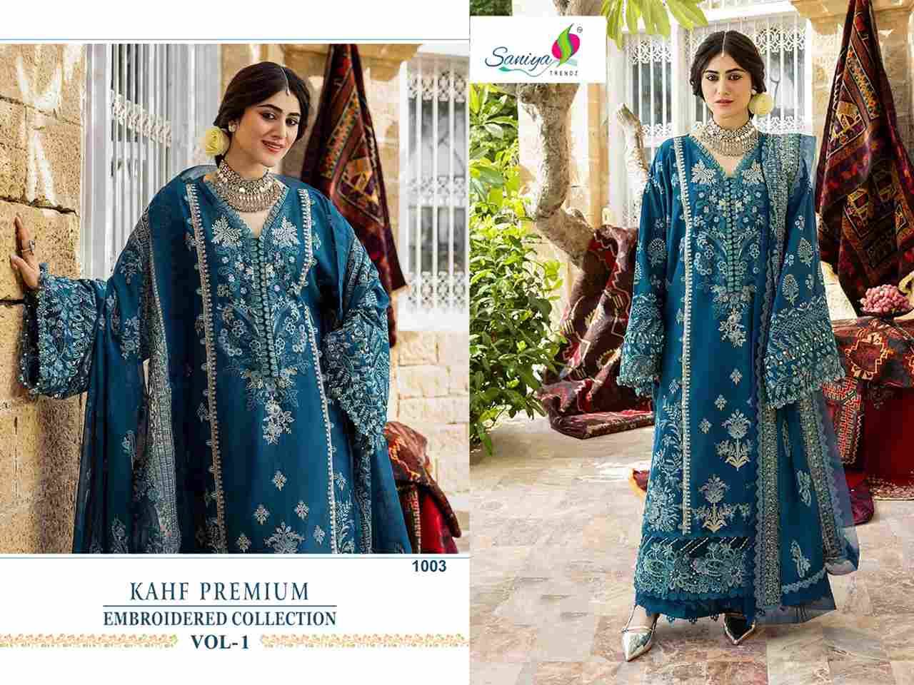 Kahf Premium Embroidered Collection Vol-1 By Saniya Trendz 1001 To 1003 Beautiful Pakistani Suits Colorful Stylish Fancy Casual Wear & Ethnic Wear Cotton Embroidered Dresses At Wholesale Price