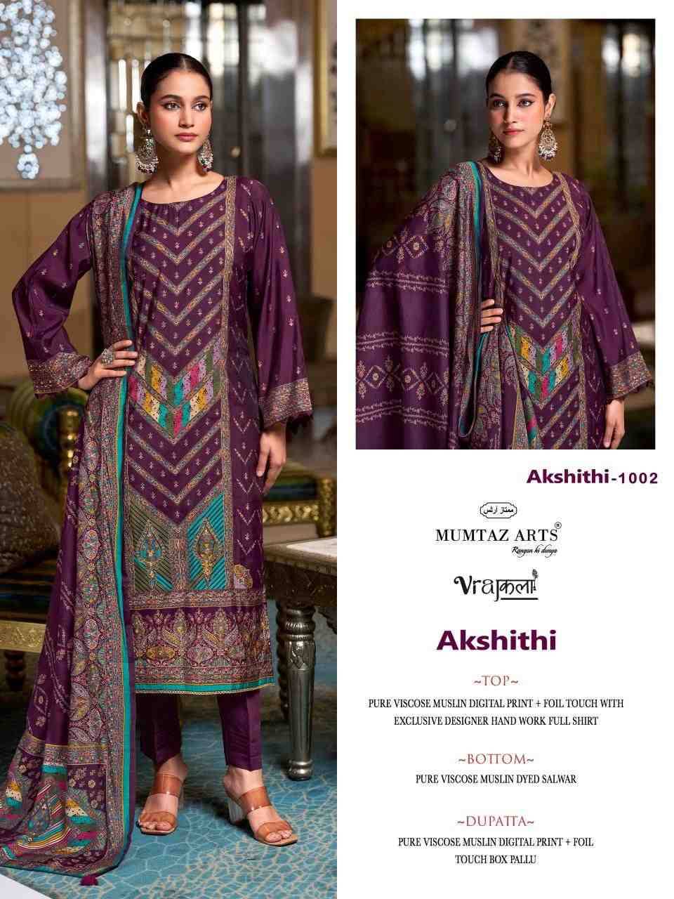 Akshithi By Mumtaz Arts 1001 To 1004 Series Designer Festive Suits Collection Beautiful Stylish Fancy Colorful Party Wear & Occasional Wear Pure Viscose Modal Muslin Dresses At Wholesale Price