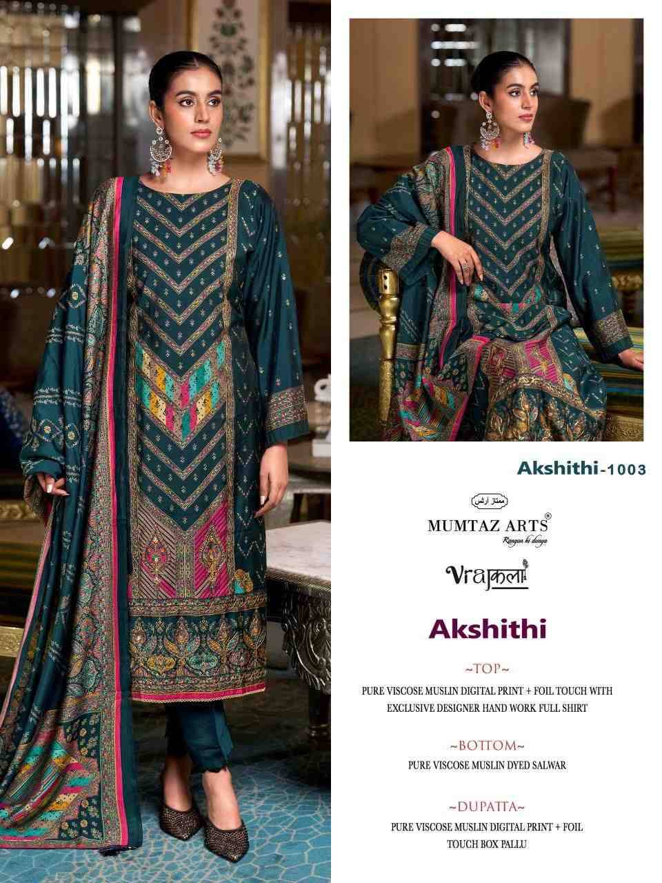 Akshithi By Mumtaz Arts 1001 To 1004 Series Designer Festive Suits Collection Beautiful Stylish Fancy Colorful Party Wear & Occasional Wear Pure Viscose Modal Muslin Dresses At Wholesale Price