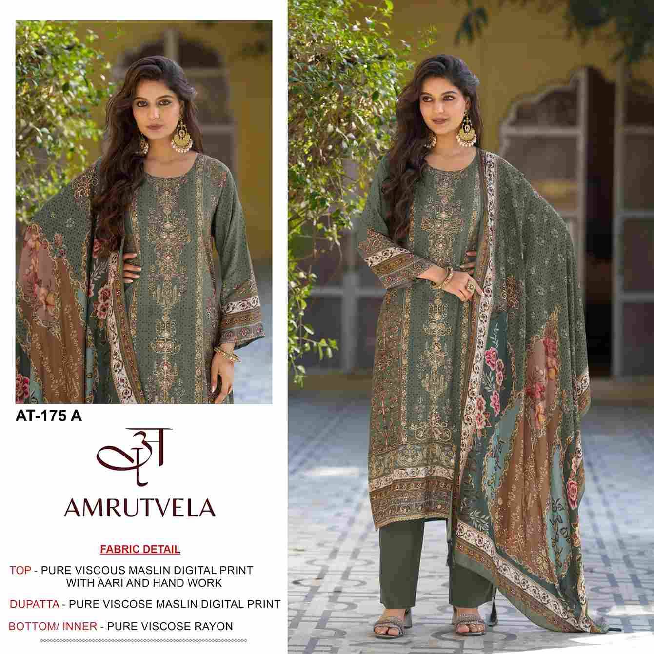 Amrutvela Hit Design AT-175 Colours By Amrutvela AT-175-A To AT-175-D Series Designer Pakistani Suits Collection Beautiful Stylish Fancy Colorful Party Wear & Occasional Wear Pure Viscose Muslin Dresses At Wholesale Price