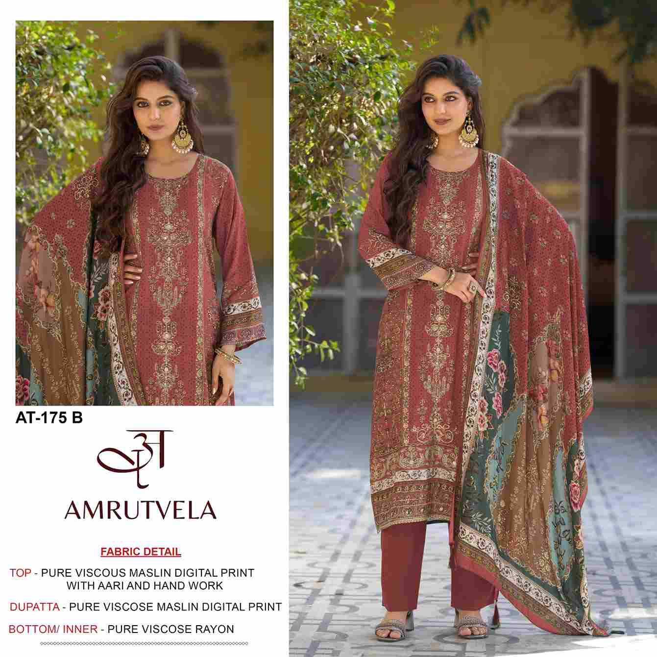 Amrutvela Hit Design AT-175 Colours By Amrutvela AT-175-A To AT-175-D Series Designer Pakistani Suits Collection Beautiful Stylish Fancy Colorful Party Wear & Occasional Wear Pure Viscose Muslin Dresses At Wholesale Price