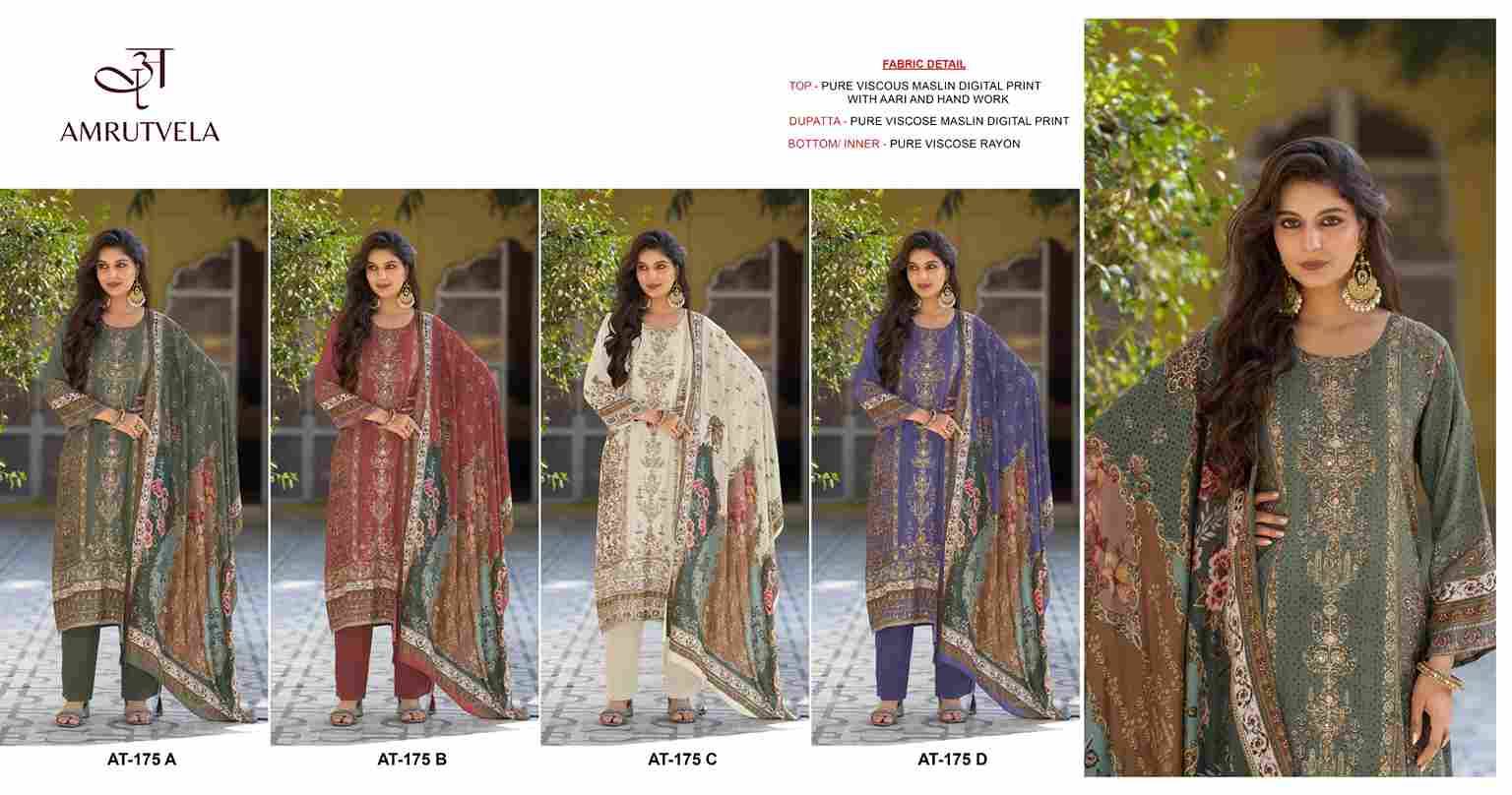 Amrutvela Hit Design AT-175 Colours By Amrutvela AT-175-A To AT-175-D Series Designer Pakistani Suits Collection Beautiful Stylish Fancy Colorful Party Wear & Occasional Wear Pure Viscose Muslin Dresses At Wholesale Price