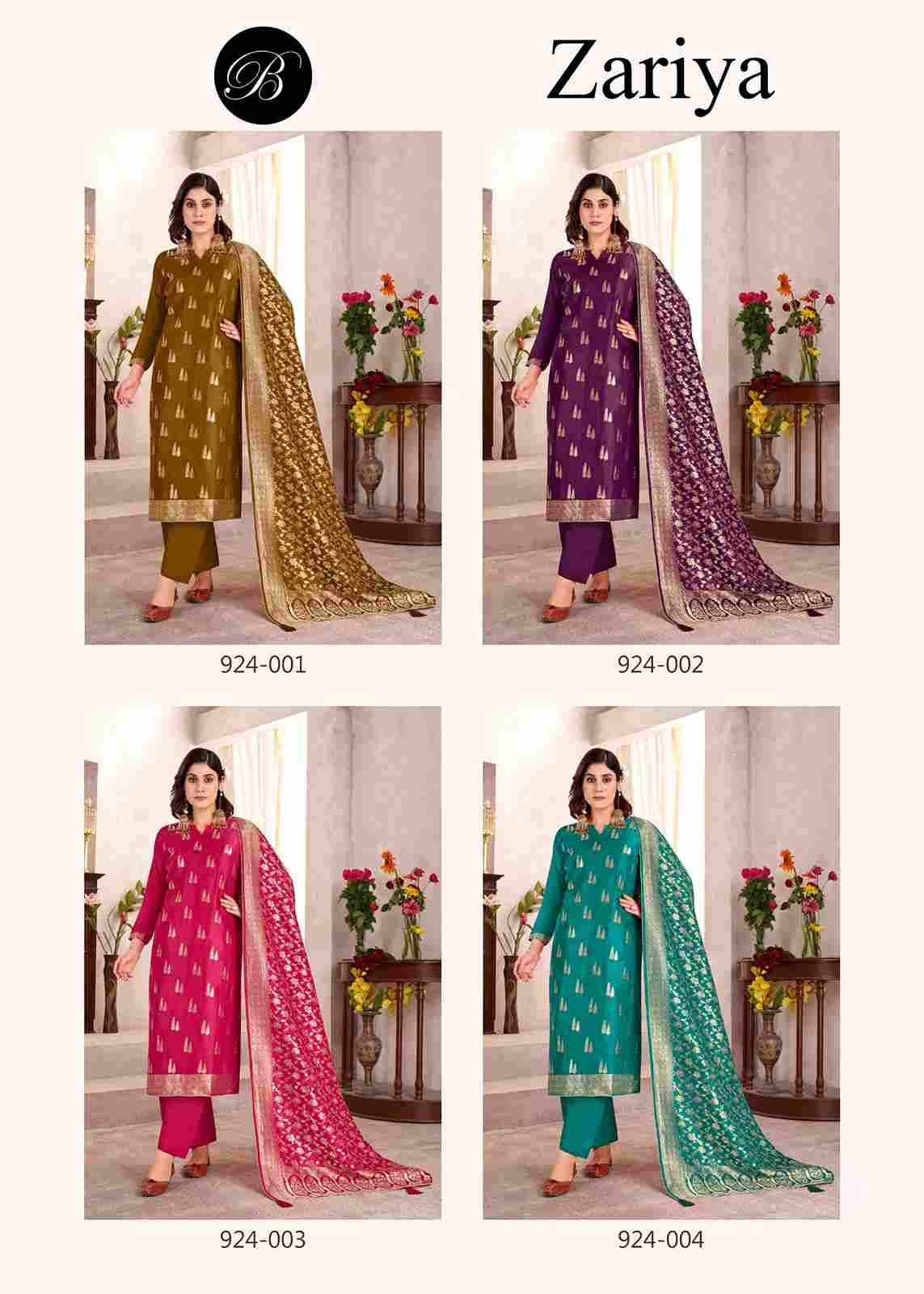 Zariya By Belliza 924-001 To 924-006 Series Beautiful Stylish Festive Suits Fancy Colorful Casual Wear & Ethnic Wear & Ready To Wear Pure Viscose Dola Silk Jacquard Print Dresses At Wholesale Price