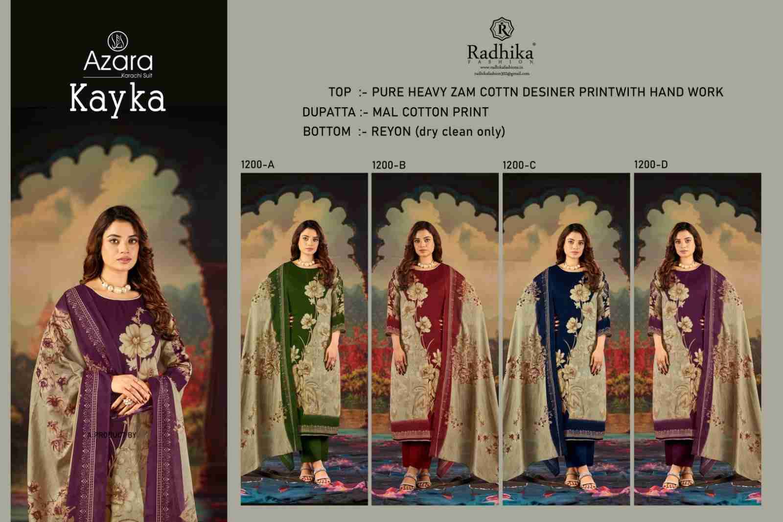 Kayka Vol-2 By Azara 1200-A To 1200-D Series Designer Stylish Fancy Colorful Beautiful Party Wear & Ethnic Wear Collection Pure Jam Cotton Dresses At Wholesale Price