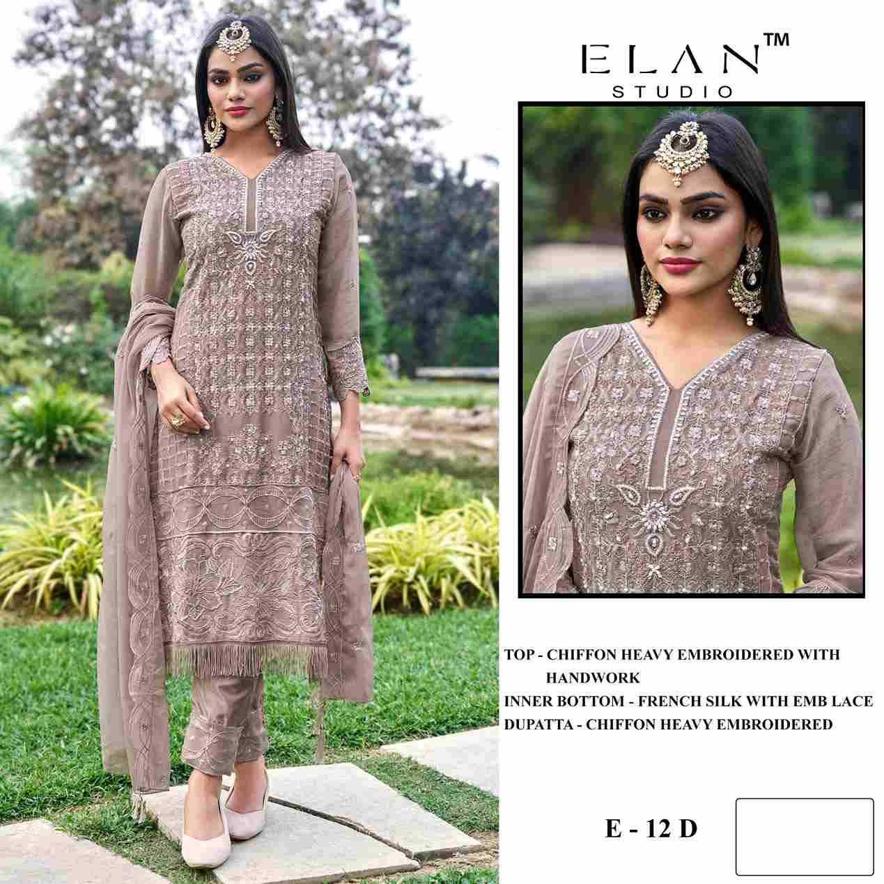 Elan 12 Colours By Elan Studio 12-A To 12-D Series Designer Pakistani Suits Beautiful Stylish Fancy Colorful Party Wear & Occasional Wear Chiffon With Embroidery Dresses At Wholesale Price