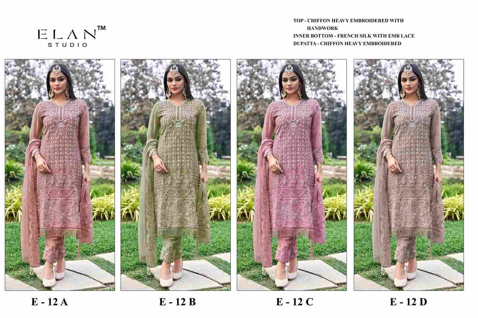 Elan 12 Colours By Elan Studio 12-A To 12-D Series Designer Pakistani Suits Beautiful Stylish Fancy Colorful Party Wear & Occasional Wear Chiffon With Embroidery Dresses At Wholesale Price