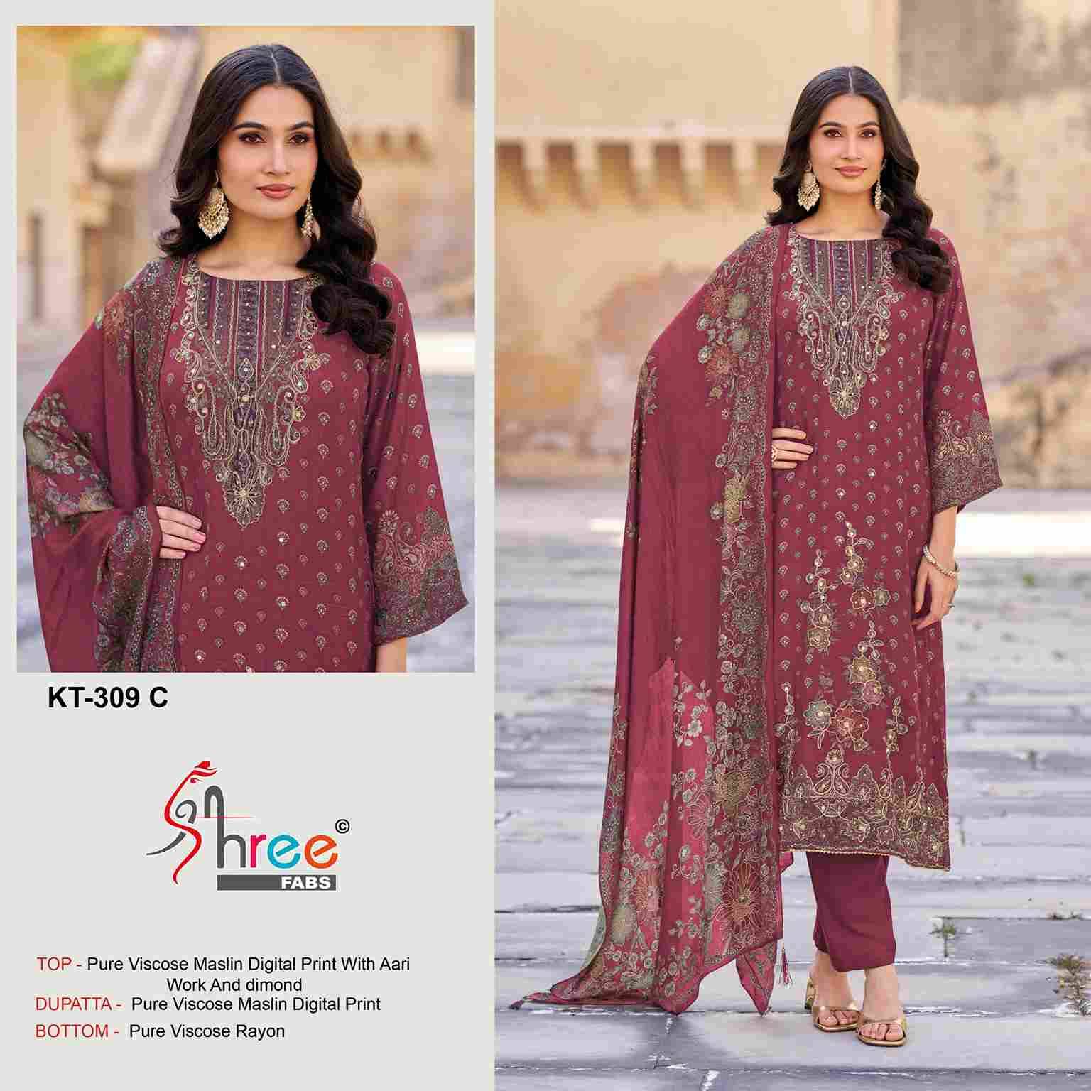 Shree Fabs Hit Design Kt-309 Colours By Shree Fabs KT-309-A To KT-309-D Series Designer Pakistani Suits Beautiful Fancy Stylish Colorful Party Wear & Occasional Wear Pure Viscose Muslin Embroidery Dresses At Wholesale Price