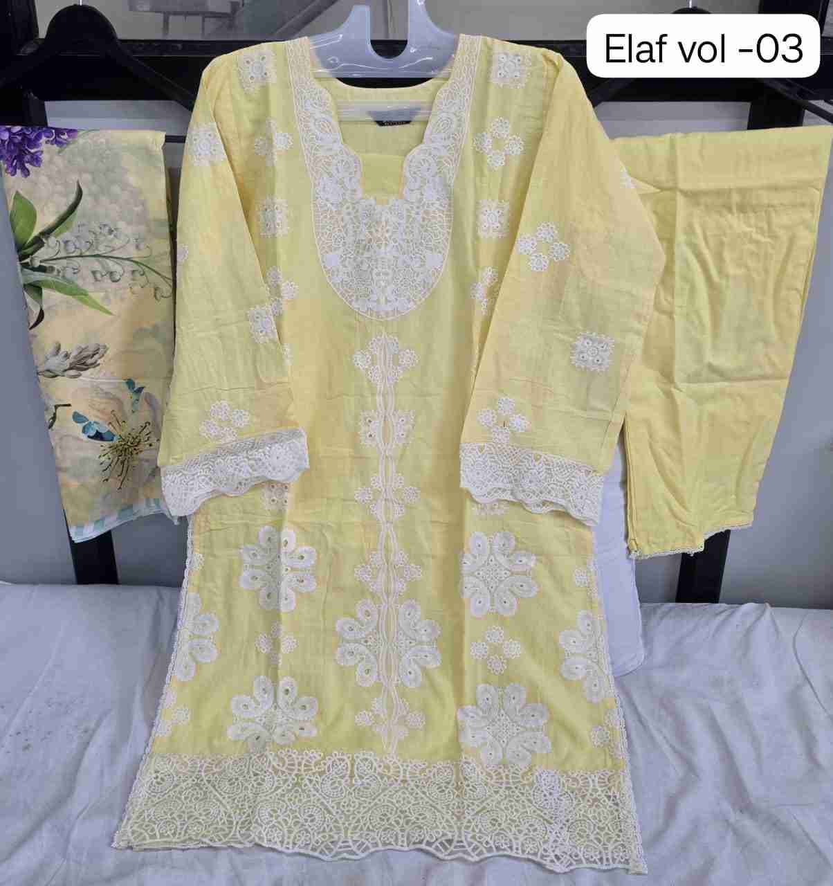 Elaf Vol-3 By Shraddha Designer 3001 To 3004 Series Designer Pakistani Suits Beautiful Stylish Fancy Colorful Party Wear & Occasional Wear Pure Cotton Print Embroidered Dresses At Wholesale Price
