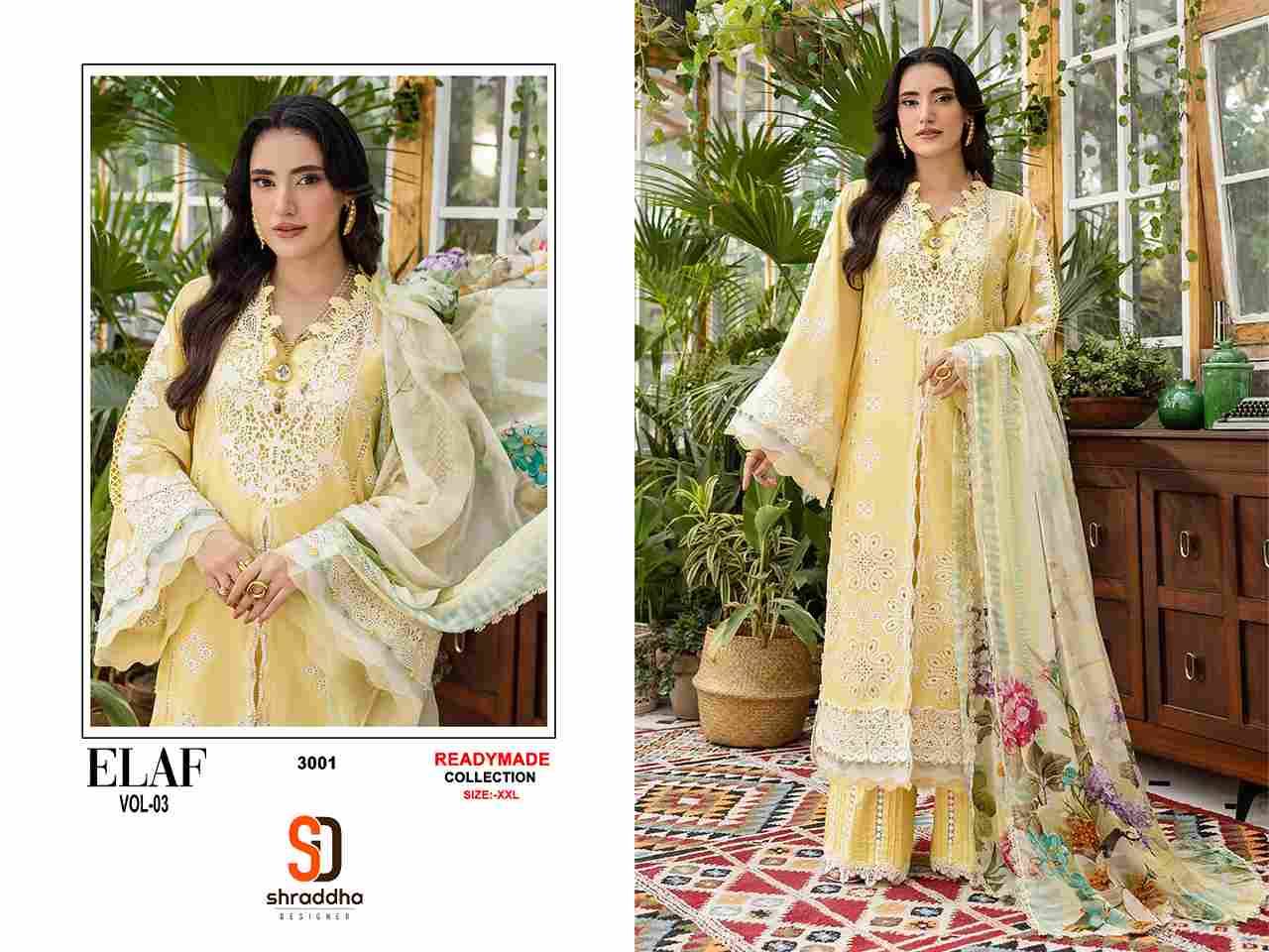 Elaf Vol-3 By Shraddha Designer 3001 To 3004 Series Designer Pakistani Suits Beautiful Stylish Fancy Colorful Party Wear & Occasional Wear Pure Cotton Print Embroidered Dresses At Wholesale Price