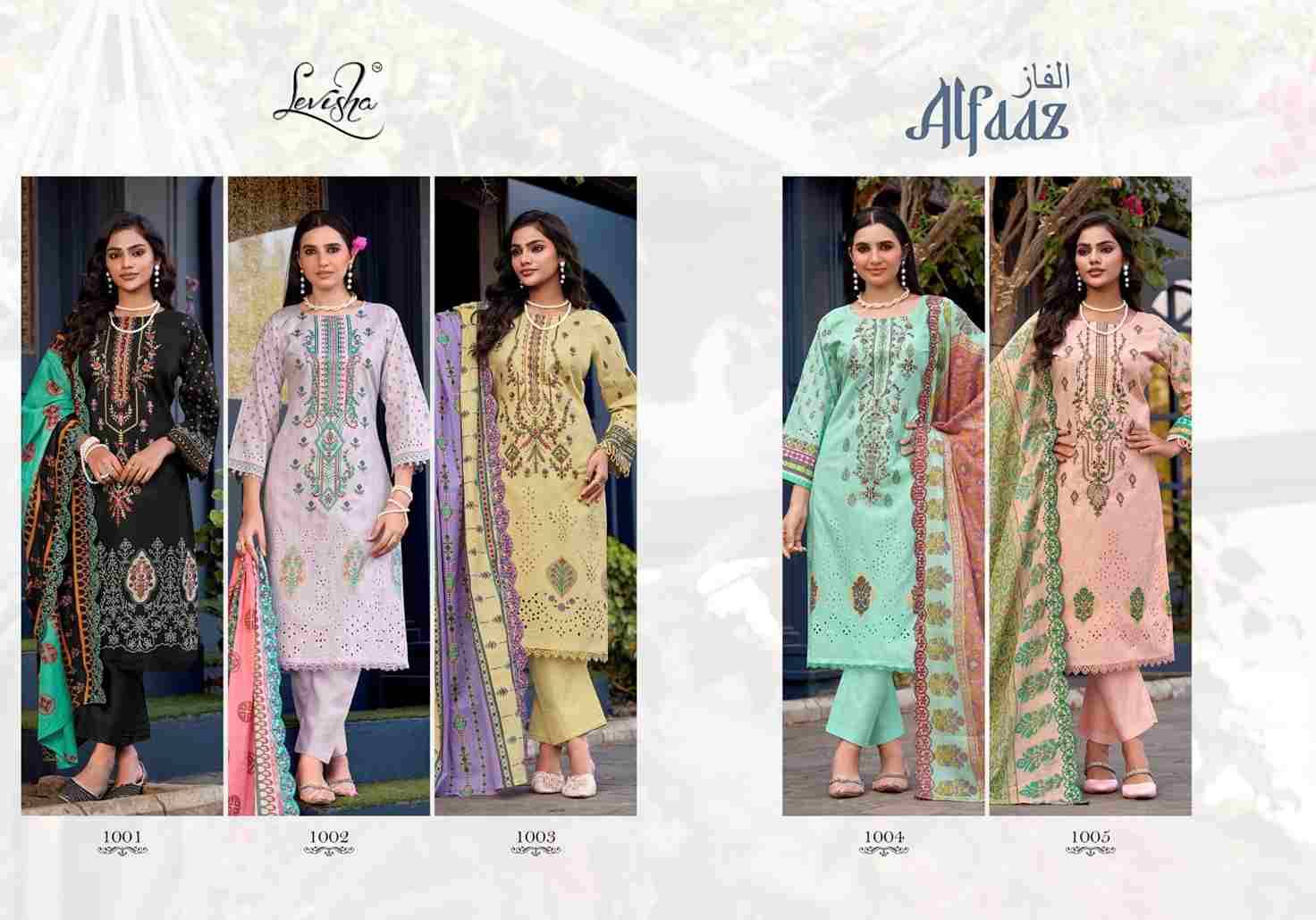 Alfaaz By Levisha 1001 To 1005 Series Festive Suits Beautiful Fancy Colorful Stylish Party Wear & Occasional Wear Cambric Lawn Cotton Dresses At Wholesale Price