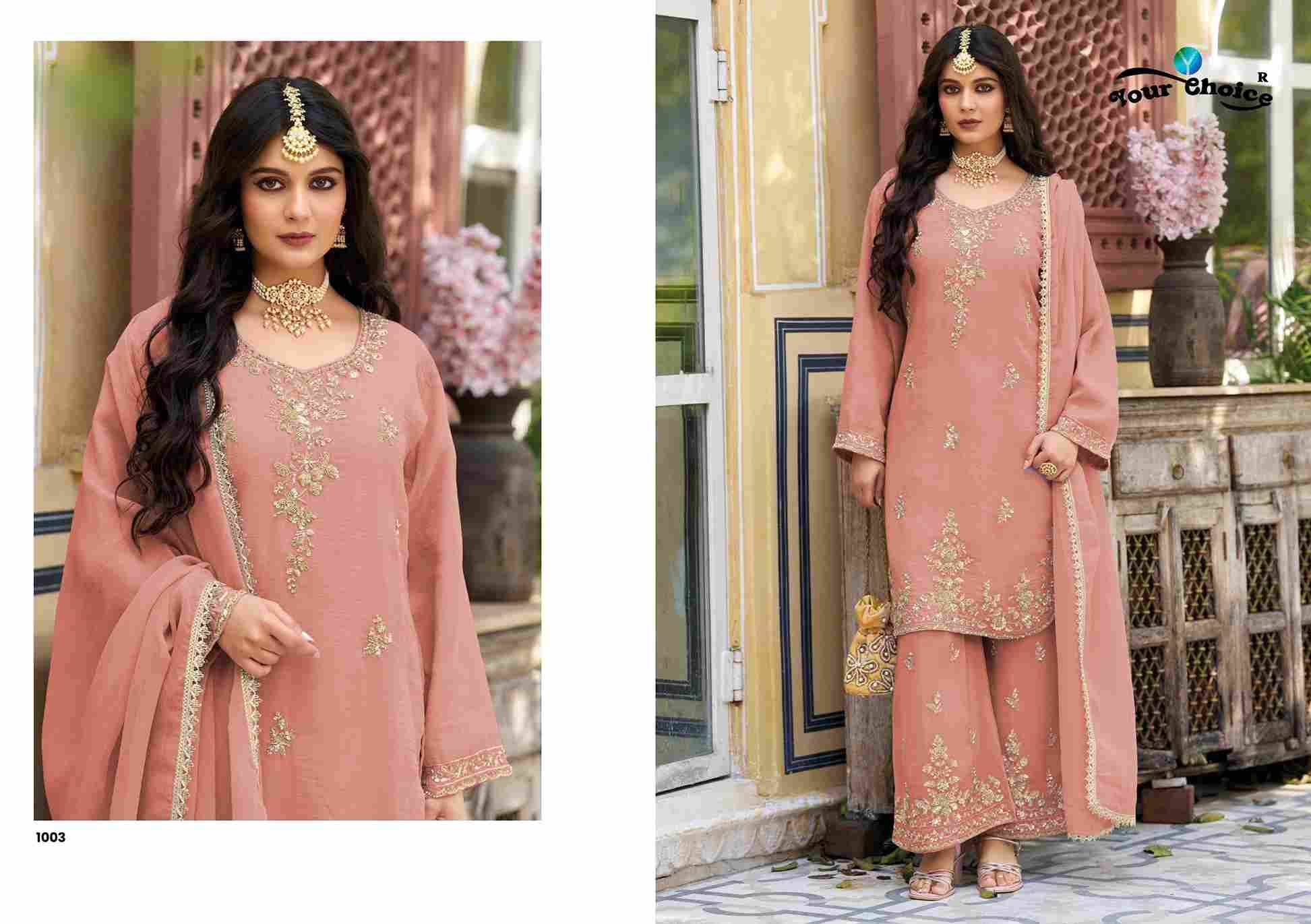 Monoco By Your Choice 1001 To 1003 Series Beautiful Festive Suits Colorful Stylish Fancy Casual Wear & Ethnic Wear Rose Gold Dresses At Wholesale Price