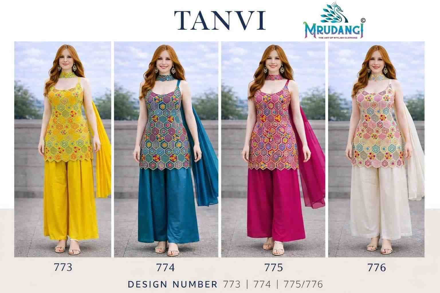 Tanvi By Mrudangi 773 To 776 Series Beautiful Festive Suits Colorful Stylish Fancy Casual Wear & Ethnic Wear Chinnon Silk Dresses At Wholesale Price