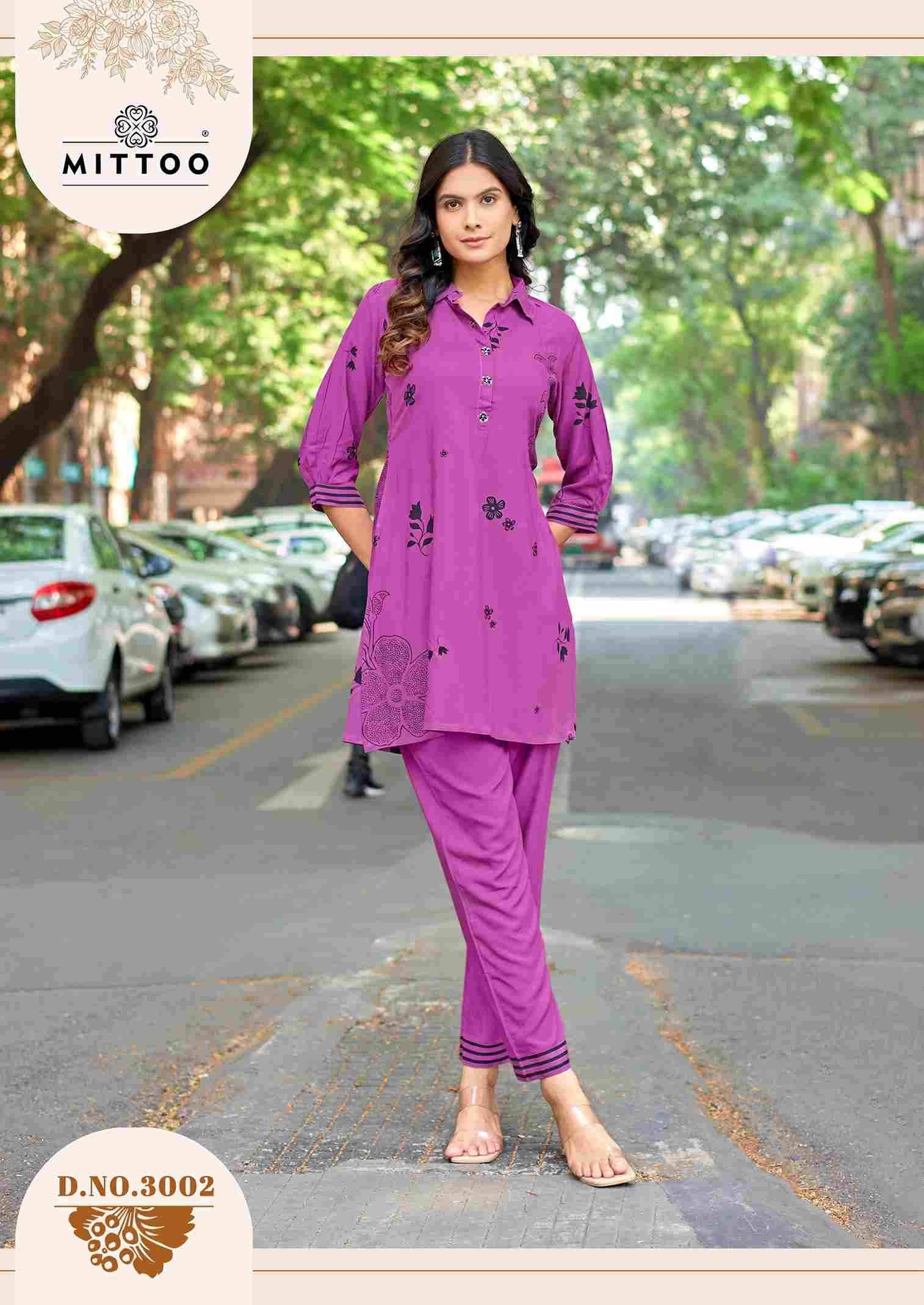 Rasika By Mittoo 3001 To 3006 Series Designer Stylish Fancy Colorful Beautiful Party Wear & Ethnic Wear Collection Rayon Print Kurtis With Bottom At Wholesale Price