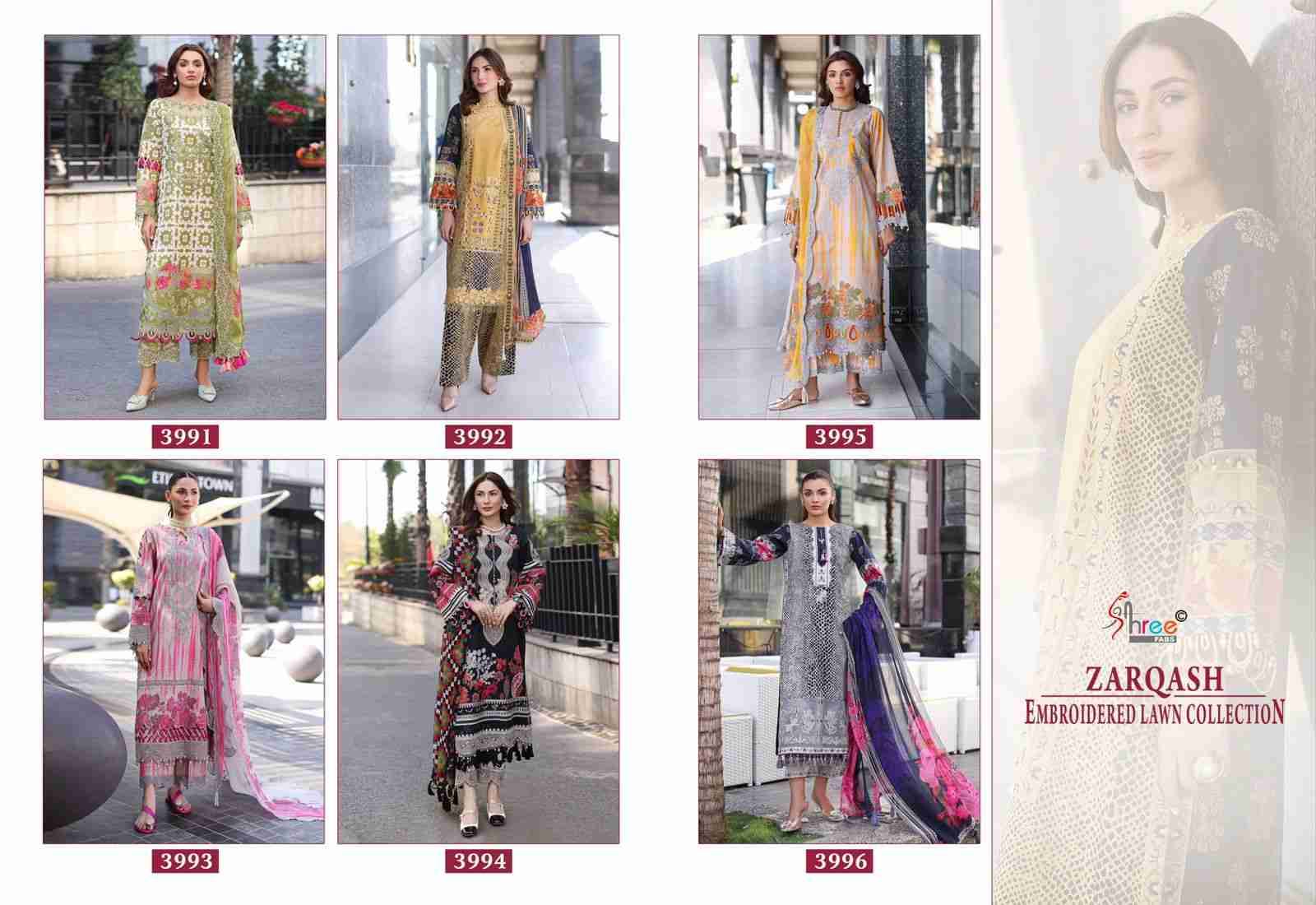 Zarqash Embroderd Lawn Collection By Shree Fabs 3991 To 3996 Designer Pakistani Suits Collection Beautiful Stylish Fancy Colorful Party Wear & Ethnic Wear Pure Cotton Lawn With Embroidery Dresses At Wholesale Price