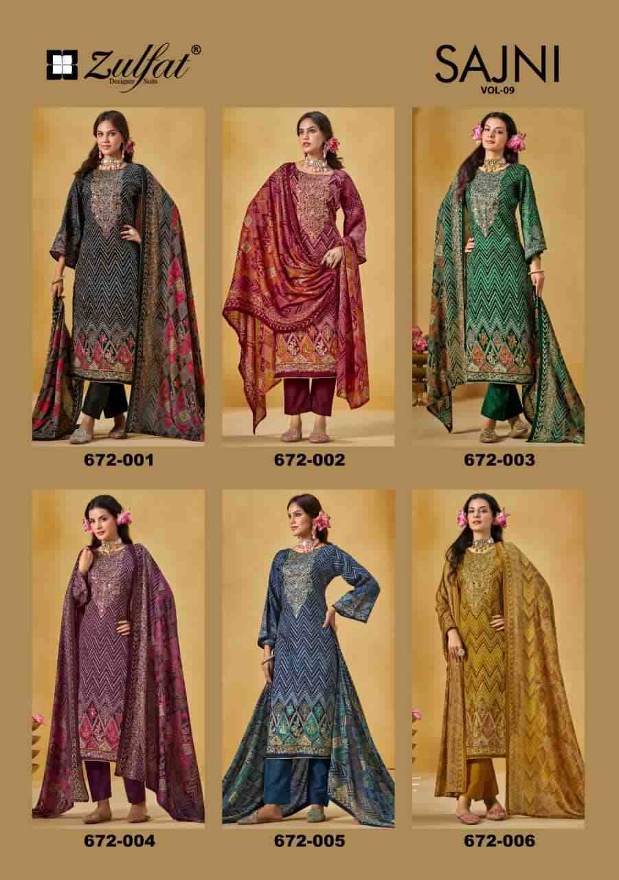 Sajni Vol-9 By Zulfat 672-001 To 672-006 Series Beautiful Festive Suits Stylish Fancy Colorful Casual Wear & Ethnic Wear Pure Jam Cotton Print Dresses At Wholesale Price
